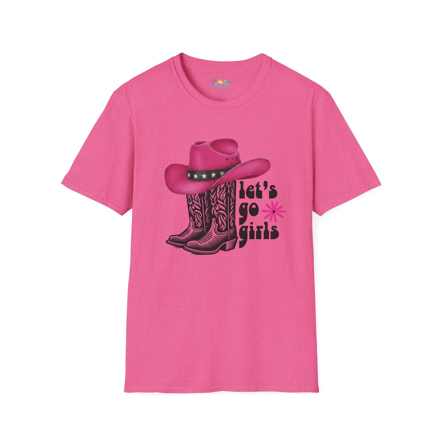 "Let's Go Girls" Pink Cowboy Hat & Boots Graphic T-Shirt
