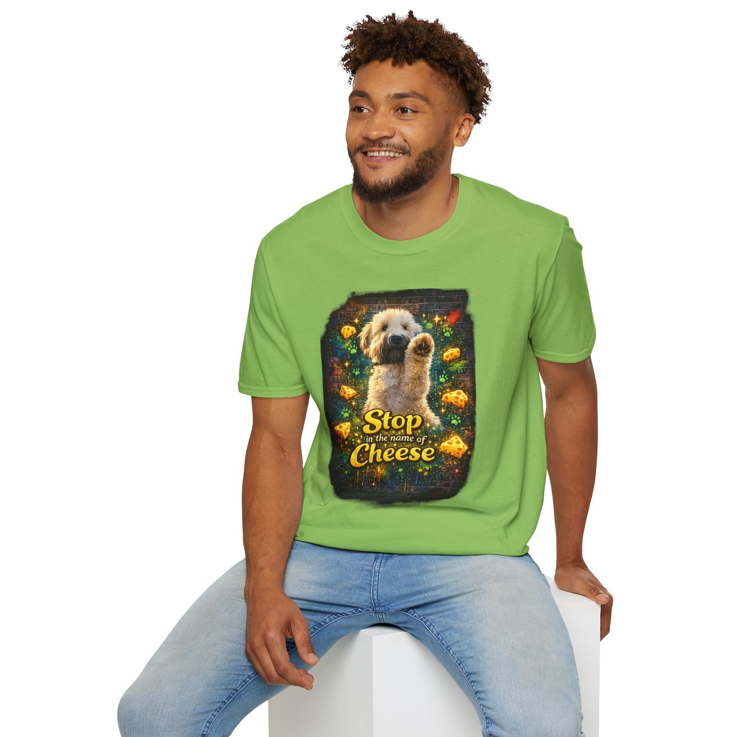 "Stop In the Name of Cheese" Cute Wheaten Puppy Graphic Tee
