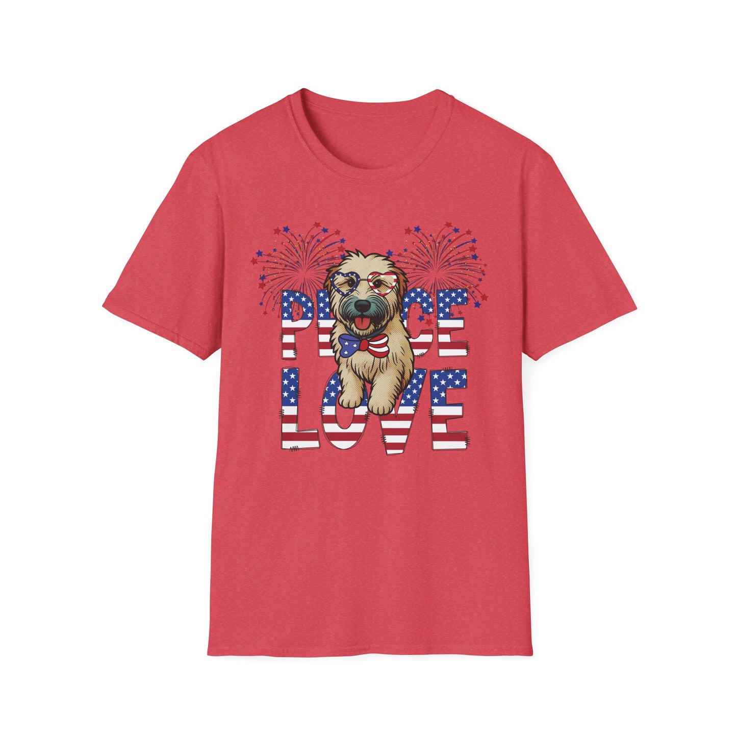 Patriotic Wheaten 'Peace Love' Graphic Tee for 4th of July