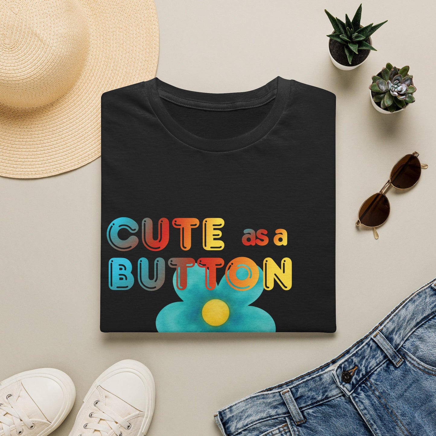 Cute as a Button Graphic Tee — Retro Flower "Cute as a Button, Feral as F*ck"
