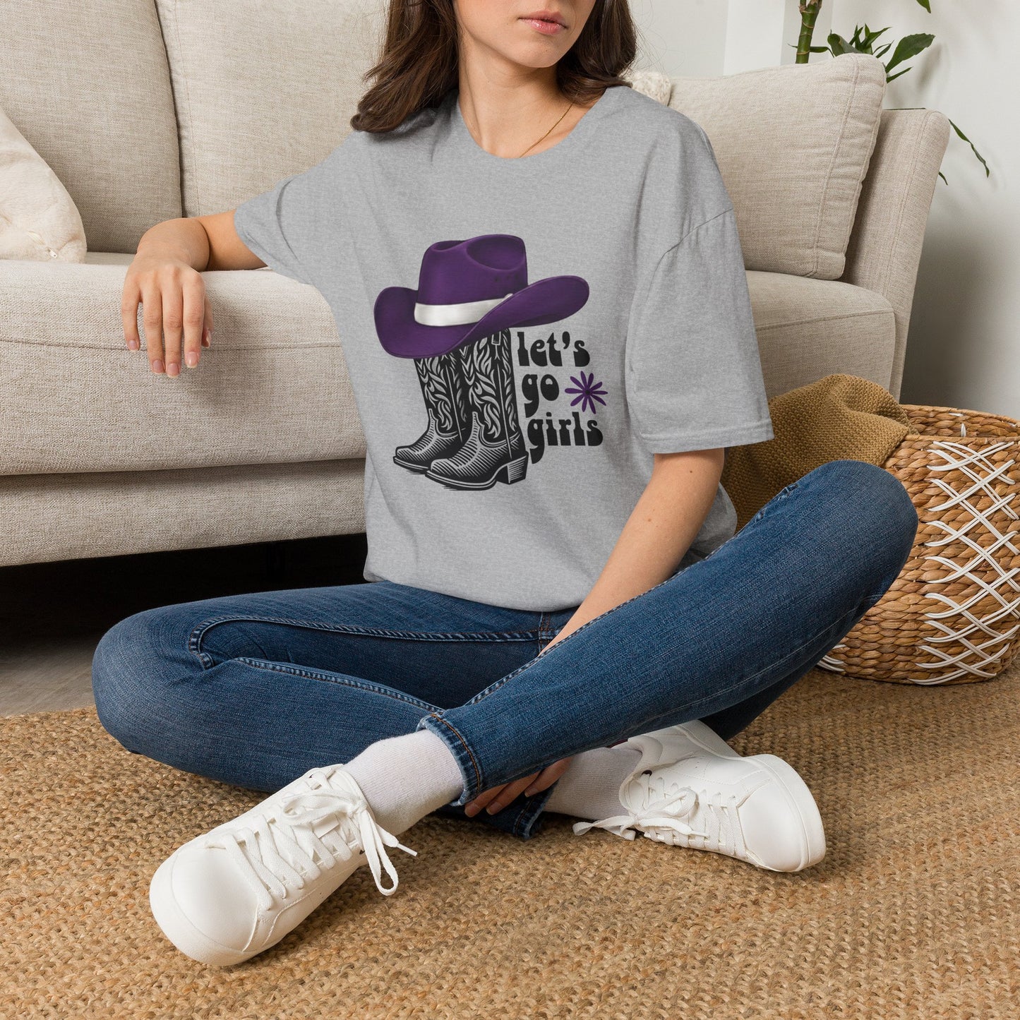 "Let's Go Girls" Cowgirl Boots & Purple Hat Western Graphic Tee