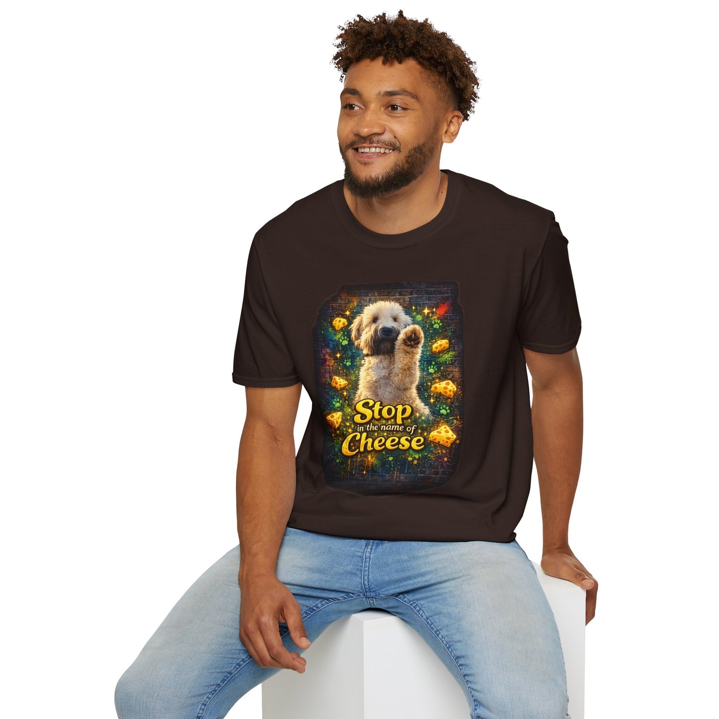 "Stop In the Name of Cheese" Cute Wheaten Puppy Graphic Tee