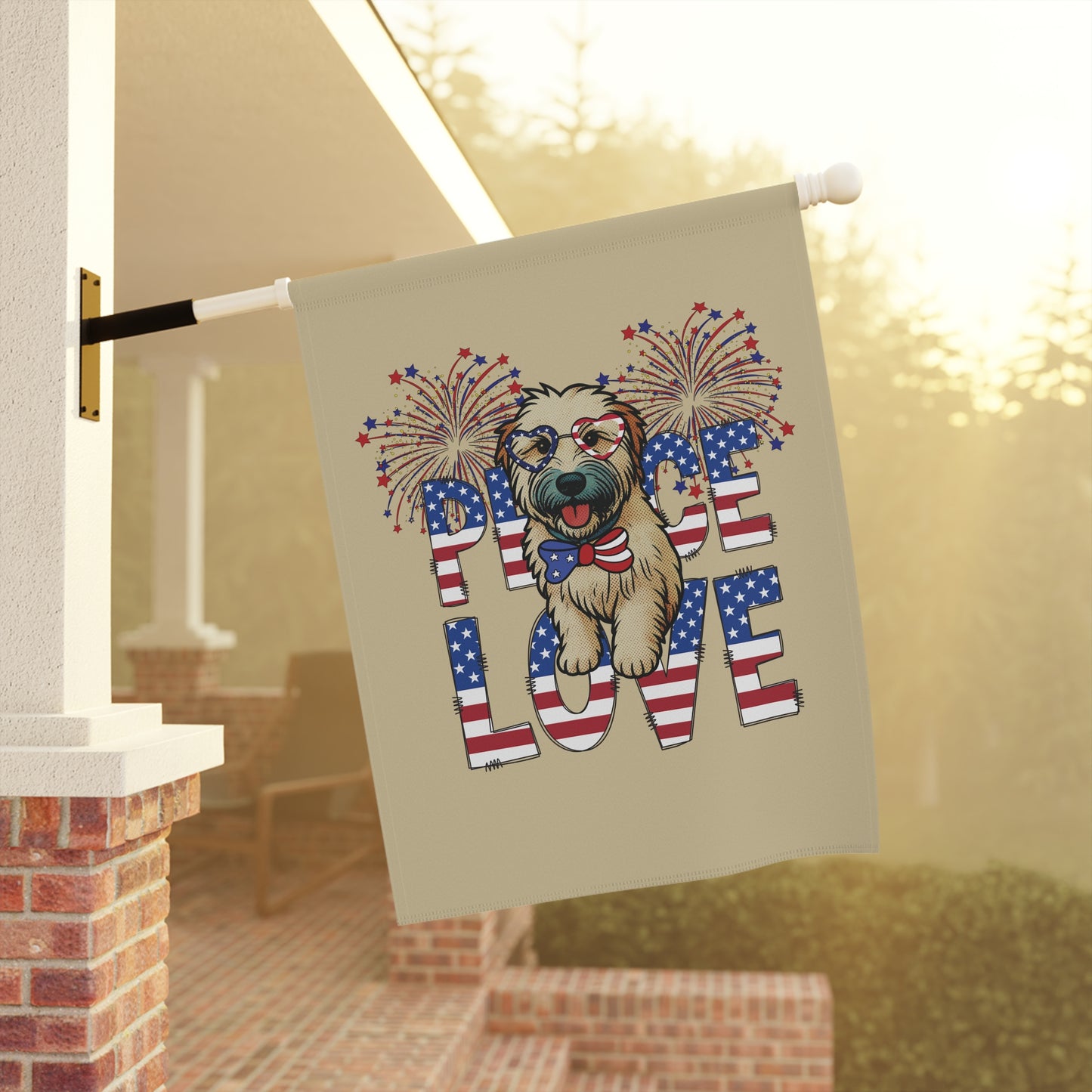 "Peace Love" Patriotic Wheaten Terrier Garden Flag /Banner