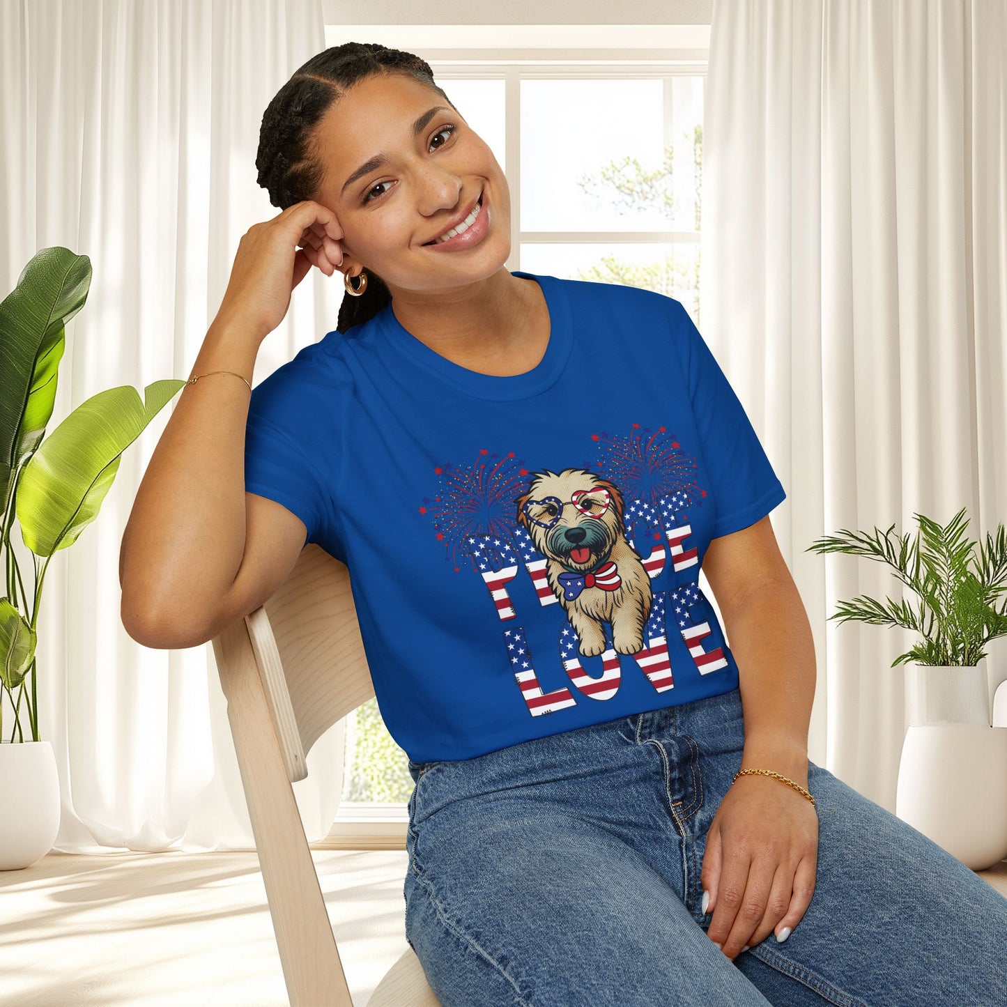 Patriotic Wheaten 'Peace Love' Graphic Tee for 4th of July