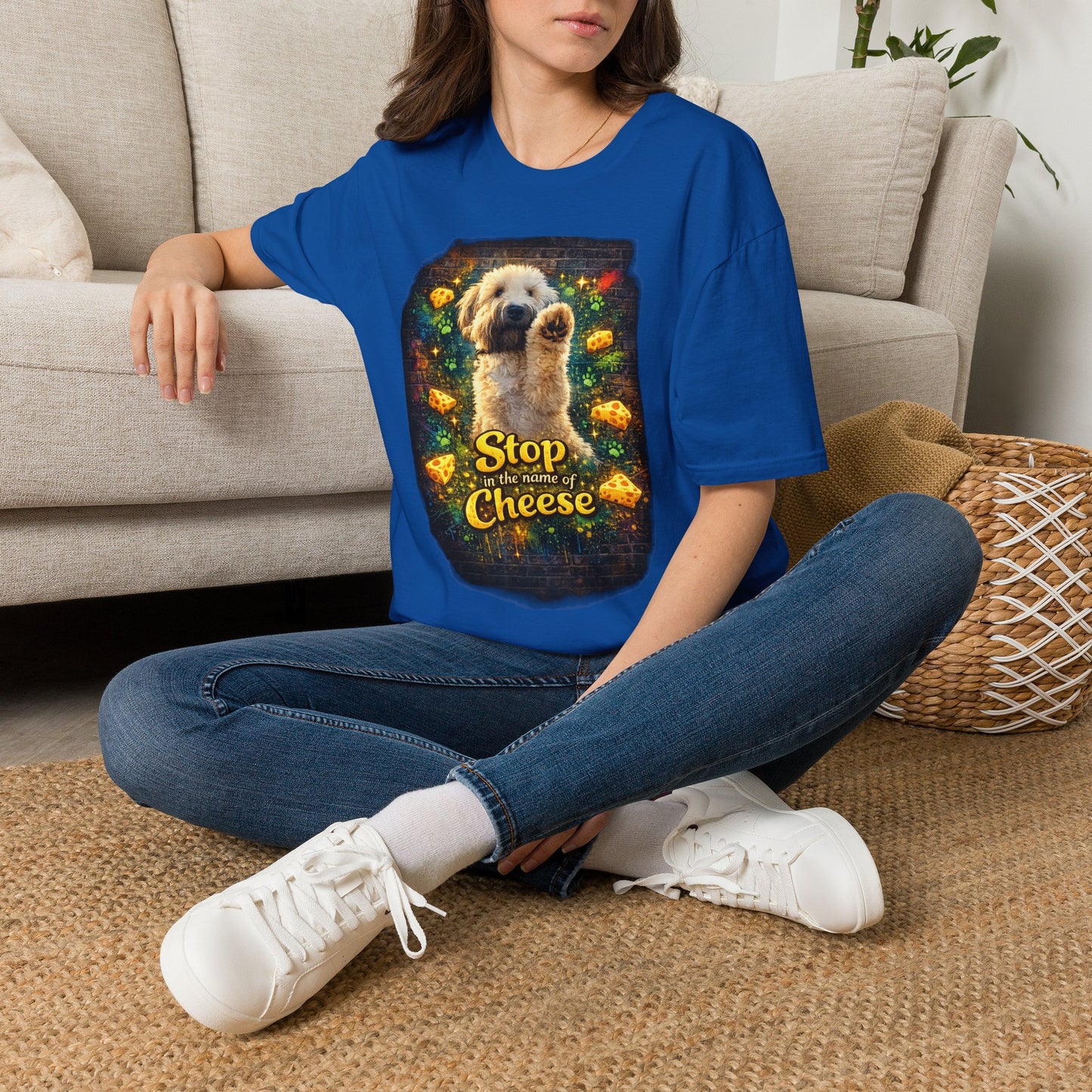 "Stop In the Name of Cheese" Cute Wheaten Puppy Graphic Tee