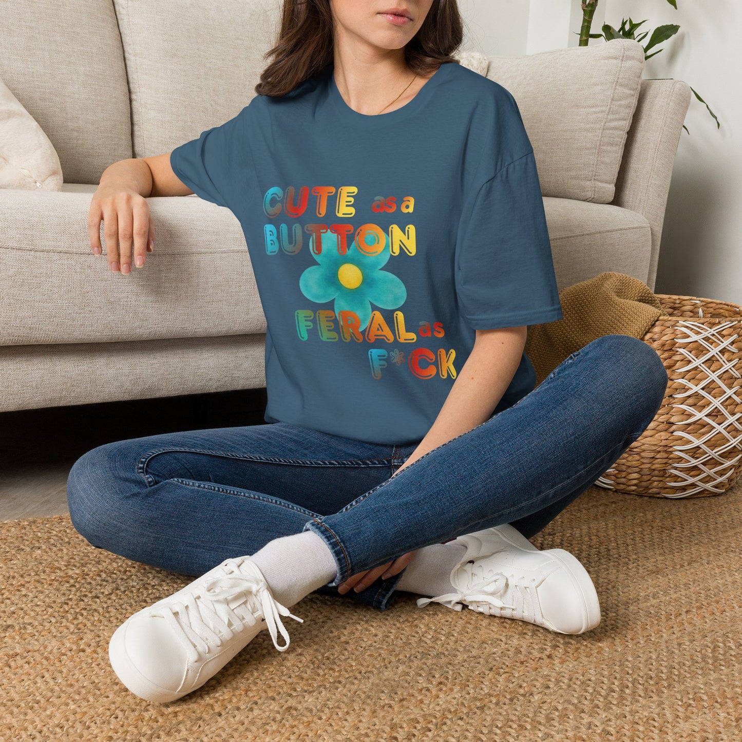 Cute as a Button Graphic Tee — Retro Flower "Cute as a Button, Feral as F*ck"