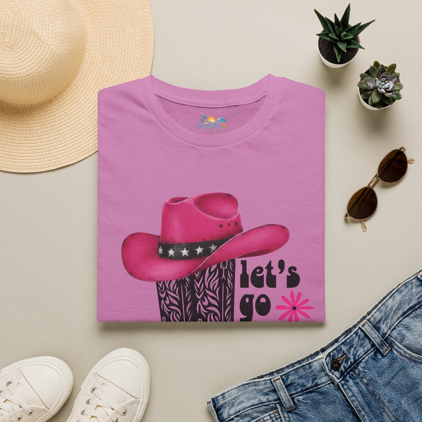 "Let's Go Girls" Pink Cowboy Hat & Boots Graphic T-Shirt