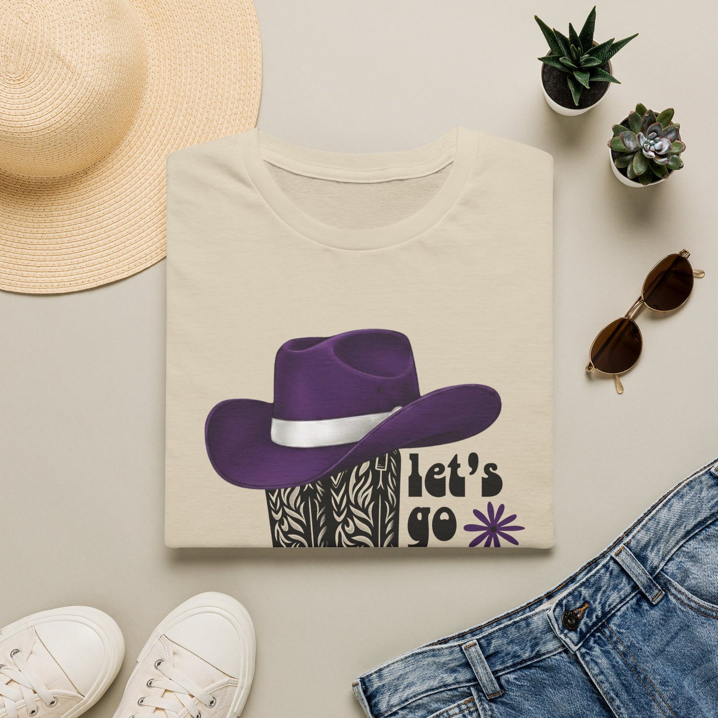 "Let's Go Girls" Cowgirl Boots & Purple Hat Western Graphic Tee
