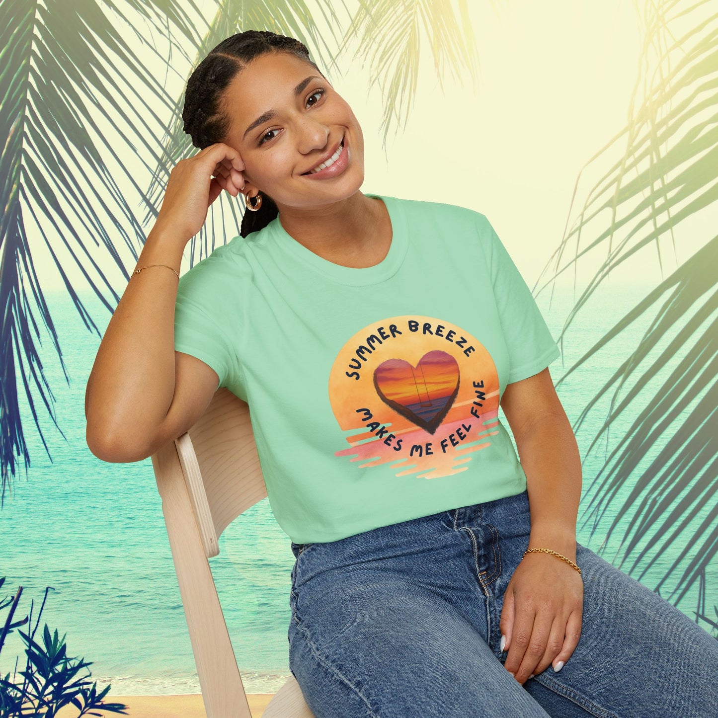 "Summer Breeze Makes Me Feel Fine" -Retro Sunset Heart Tee