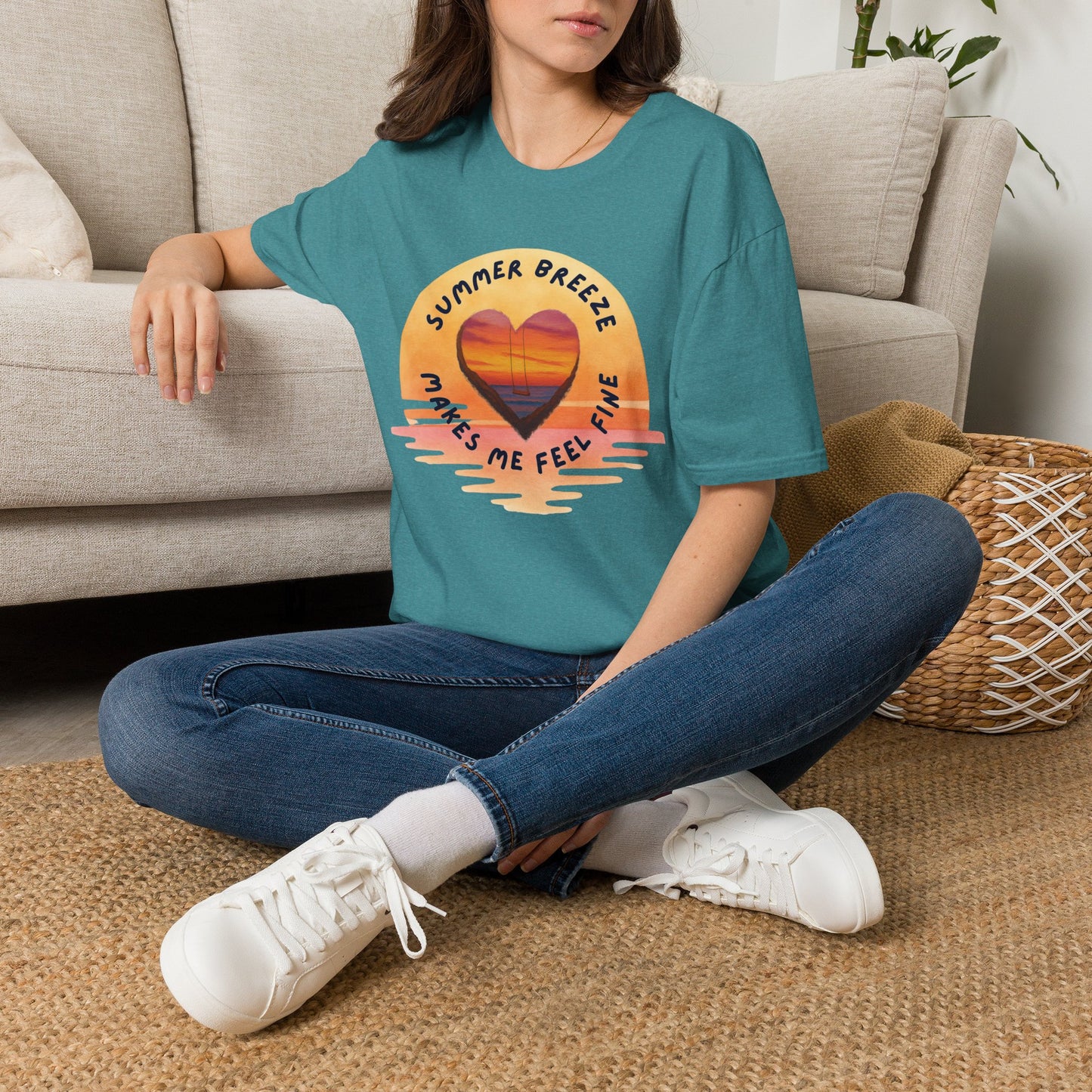 "Summer Breeze Makes Me Feel Fine" -Retro Sunset Heart Tee