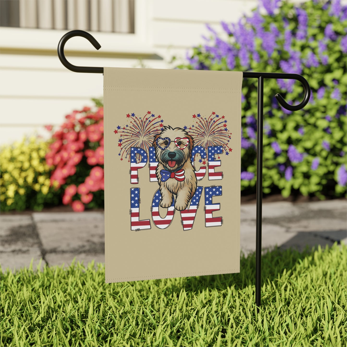 "Peace Love" Patriotic Wheaten Terrier Garden Flag /Banner
