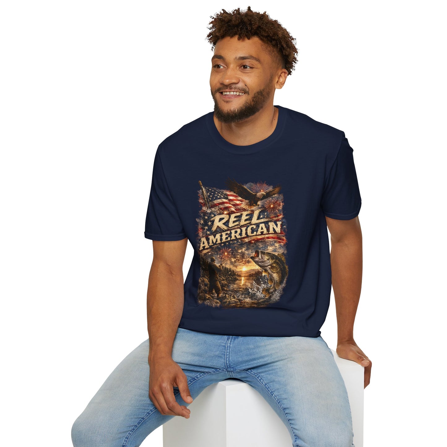 "Reel American" Eagle T-Shirt — Patriotic Fishing Shirt with Flag & Bald Eagle