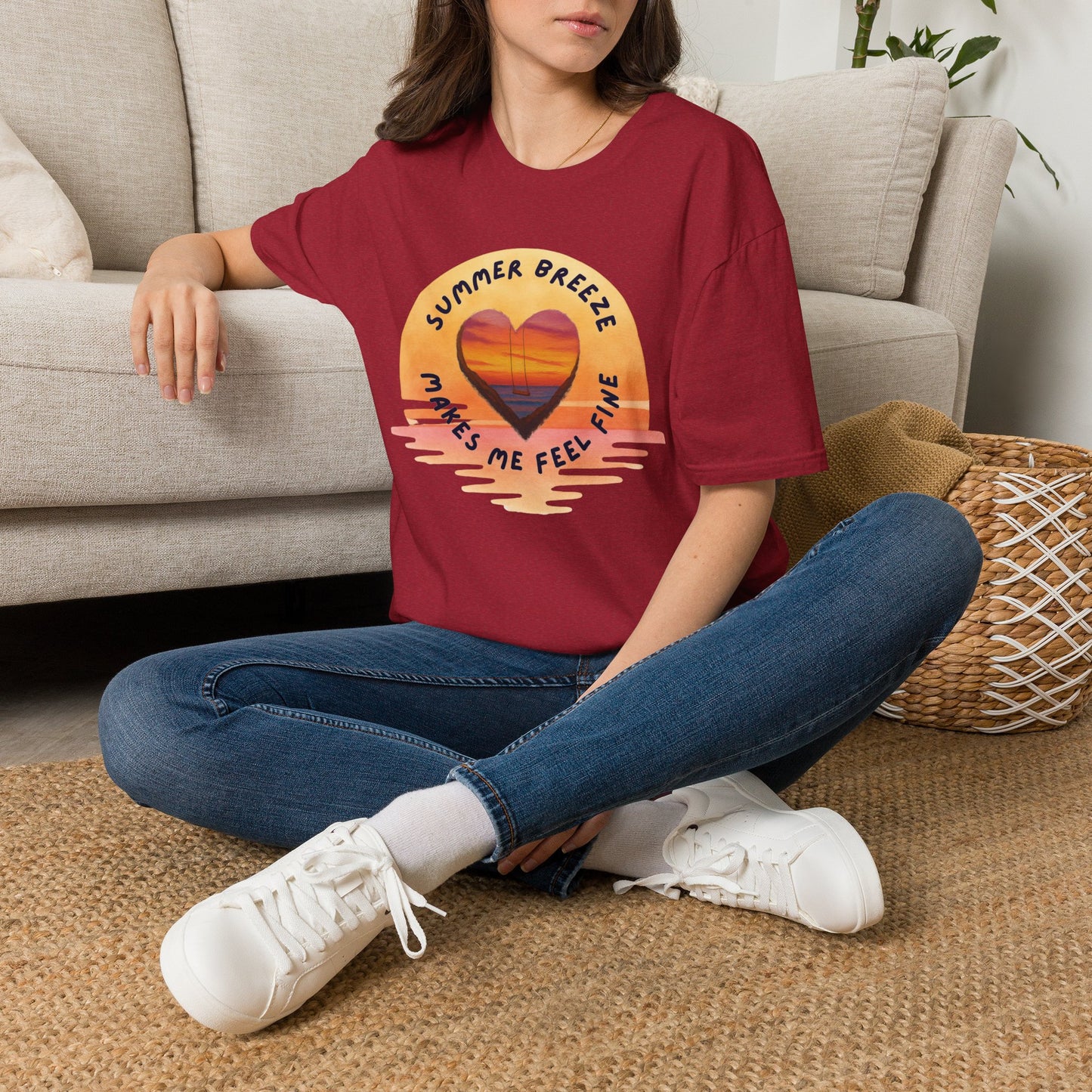 "Summer Breeze Makes Me Feel Fine" -Retro Sunset Heart Tee