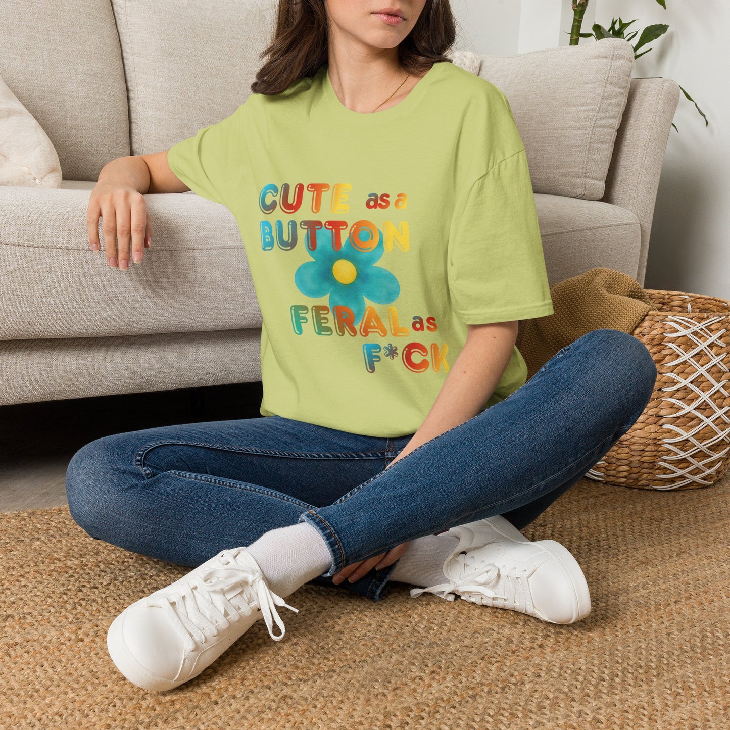 Cute as a Button Graphic Tee — Retro Flower "Cute as a Button, Feral as F*ck"