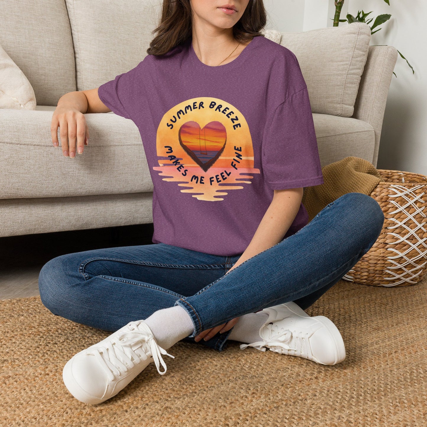 "Summer Breeze Makes Me Feel Fine" -Retro Sunset Heart Tee