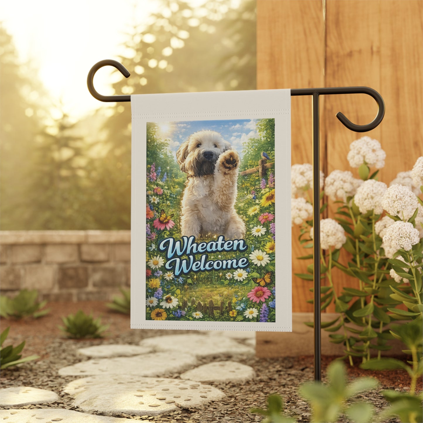 Wheaten Welcome Garden Flag -Wheaten Terrier Floral Yard Banner