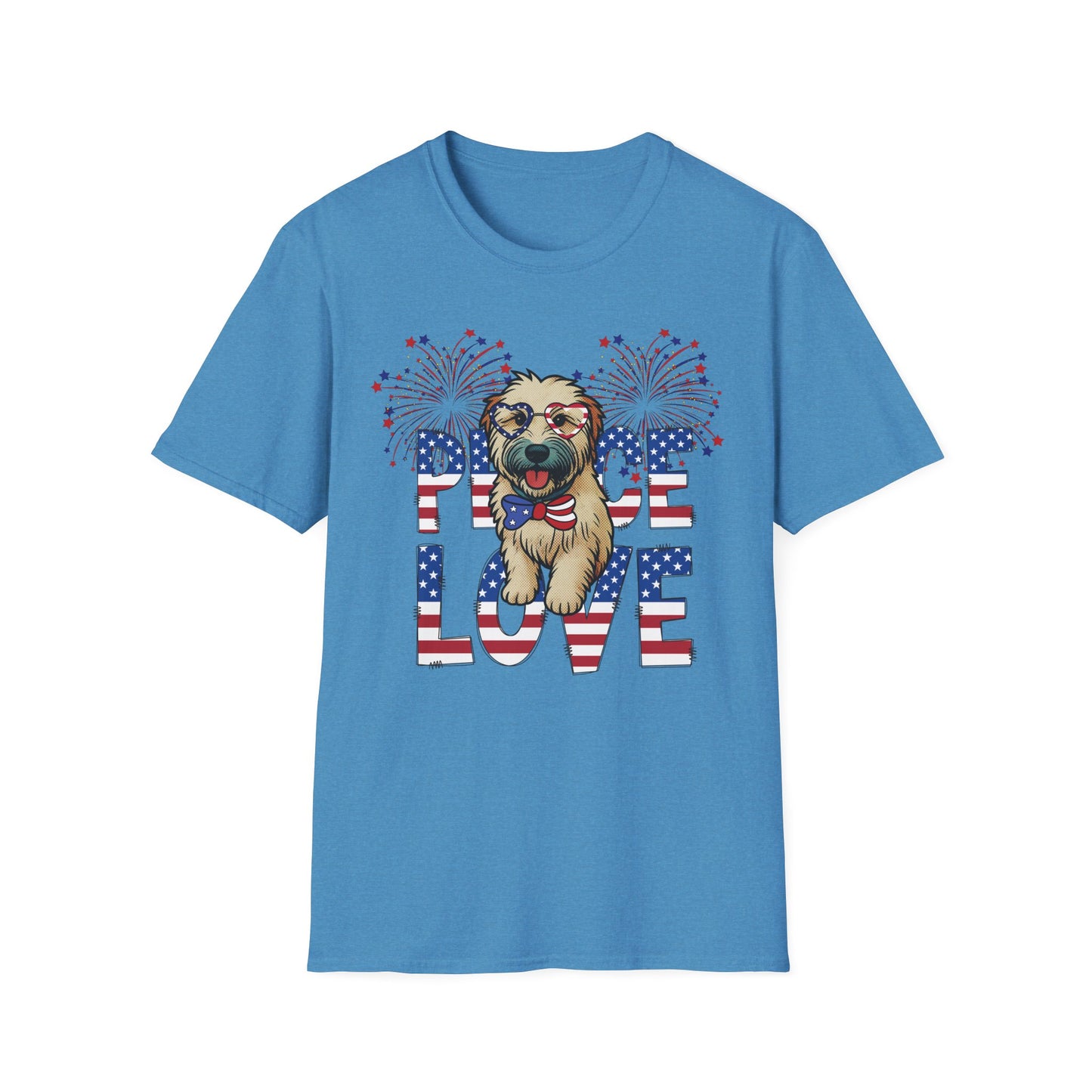 Patriotic Wheaten 'Peace Love' Graphic Tee for 4th of July