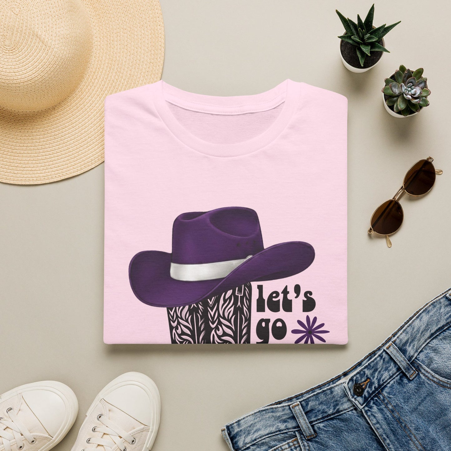 "Let's Go Girls" Cowgirl Boots & Purple Hat Western Graphic Tee