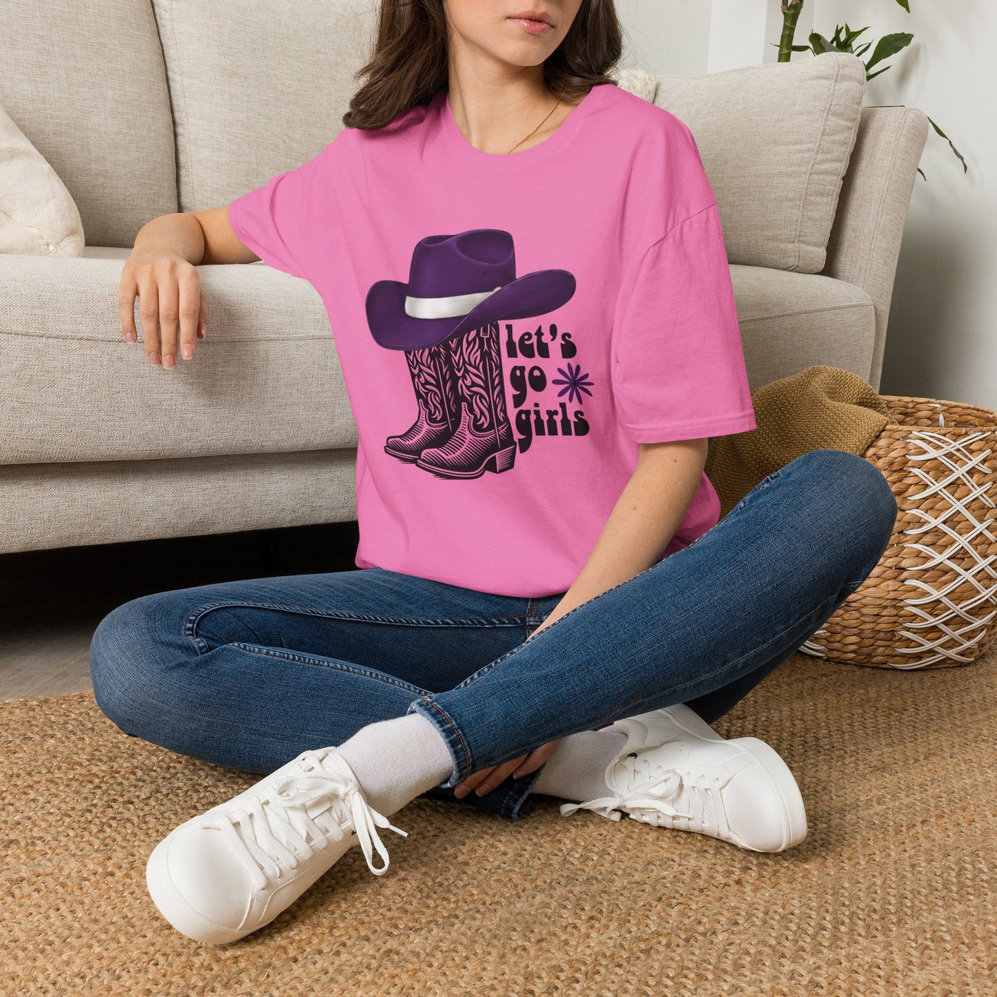 "Let's Go Girls" Cowgirl Boots & Purple Hat Western Graphic Tee