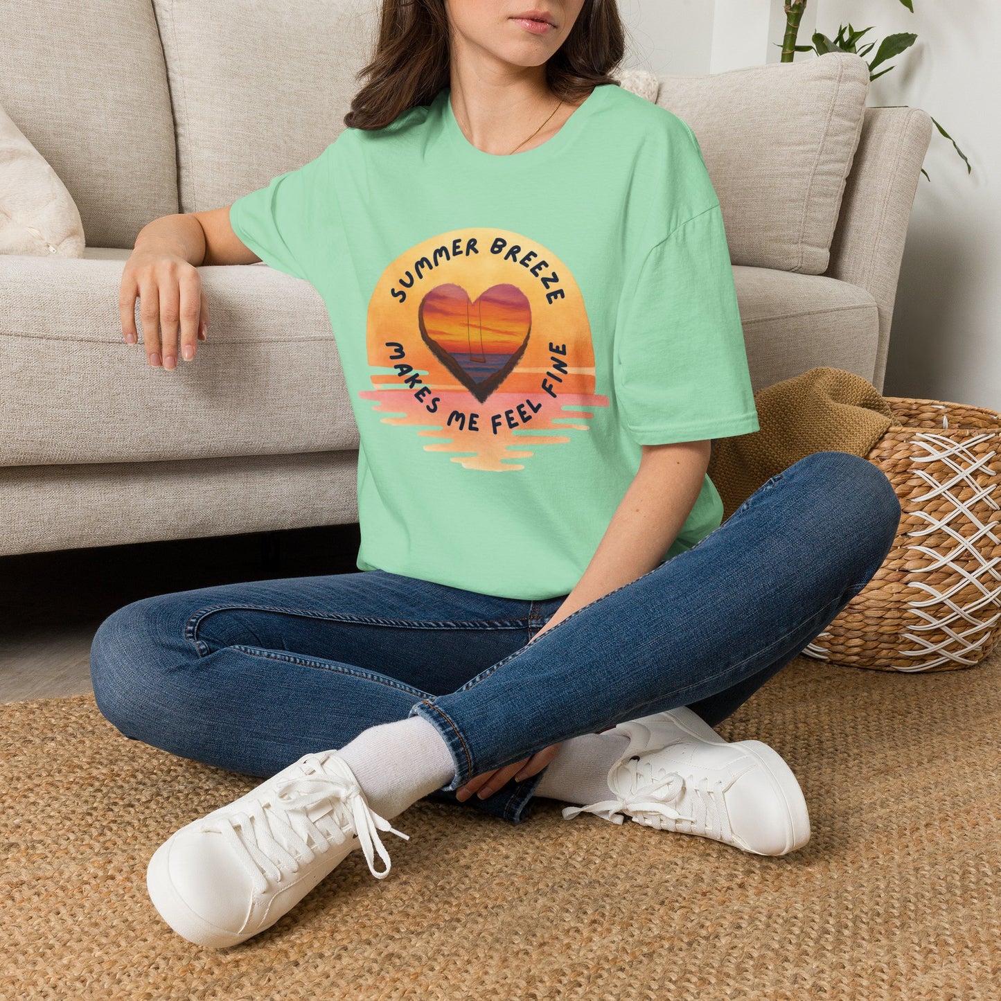 "Summer Breeze Makes Me Feel Fine" -Retro Sunset Heart Tee