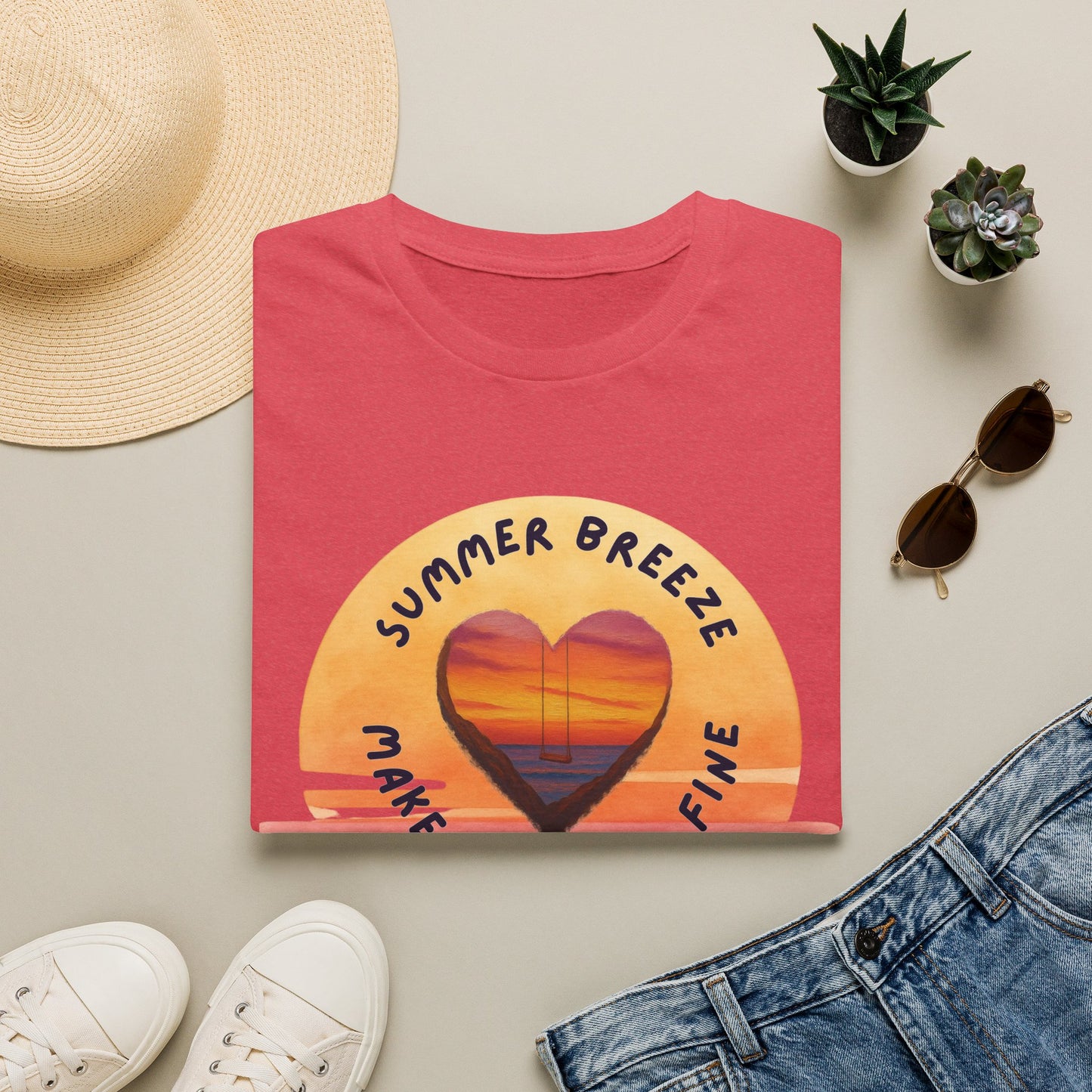 "Summer Breeze Makes Me Feel Fine" -Retro Sunset Heart Tee