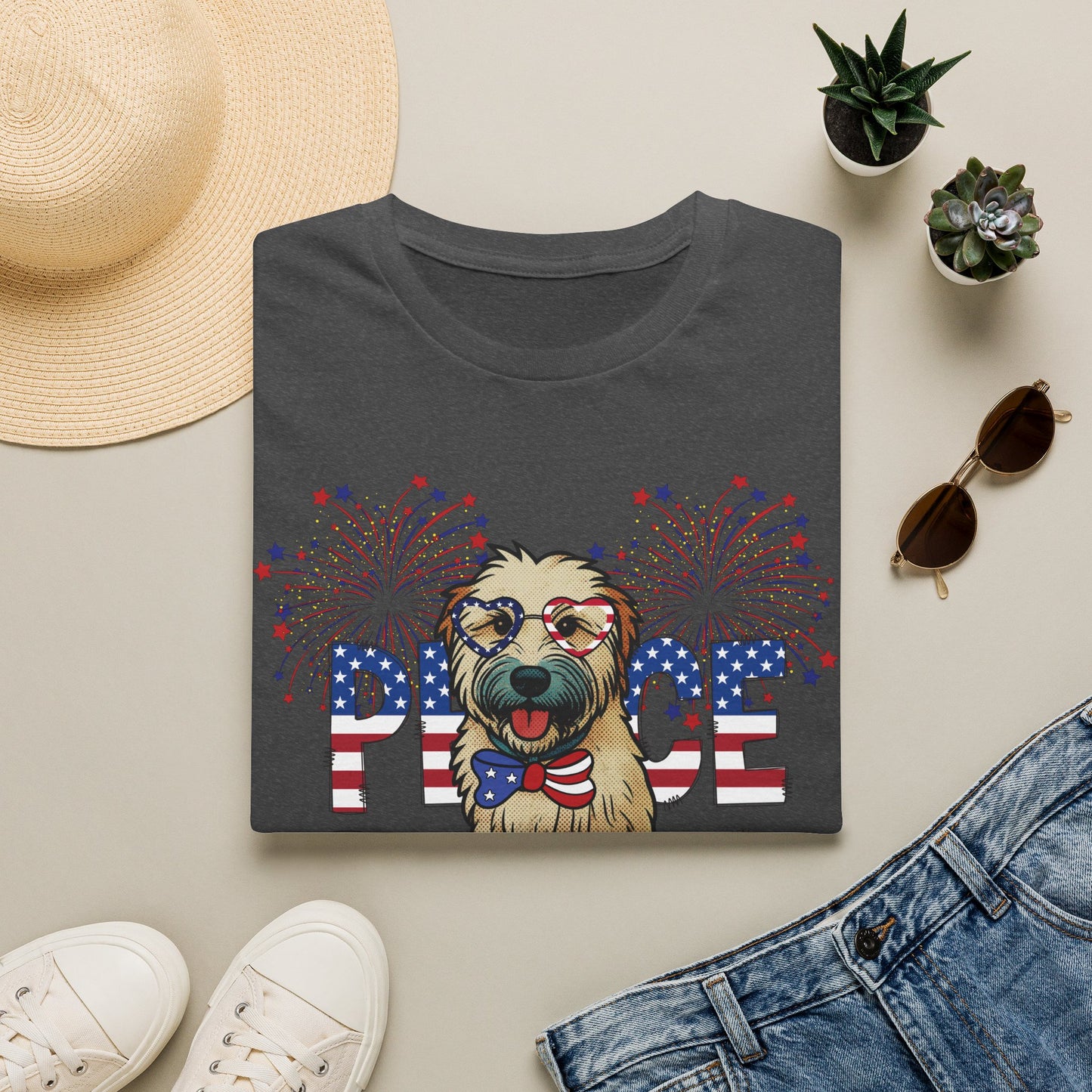 Patriotic Wheaten 'Peace Love' Graphic Tee for 4th of July
