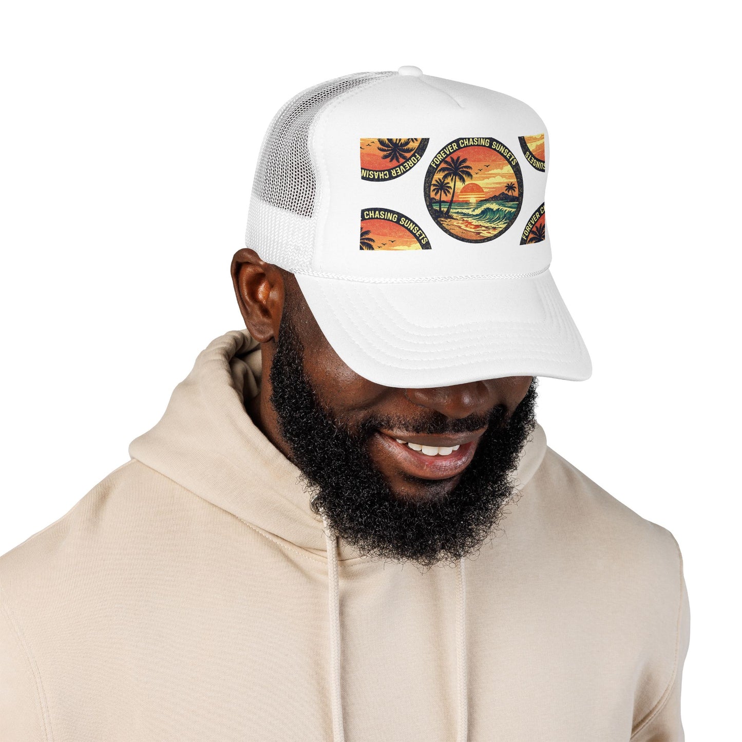 Chasing Sunsets Trucker Hat — Vintage Beach Foam Cap