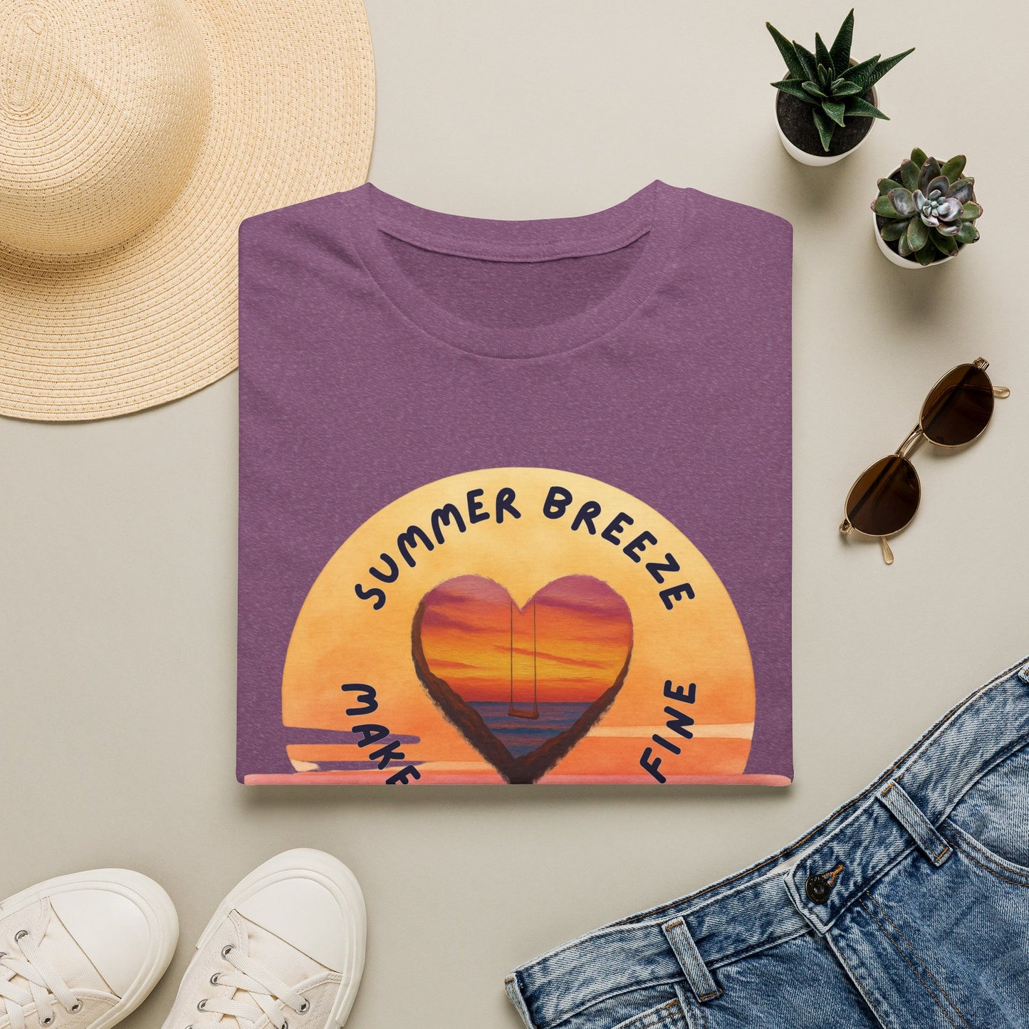 "Summer Breeze Makes Me Feel Fine" -Retro Sunset Heart Tee