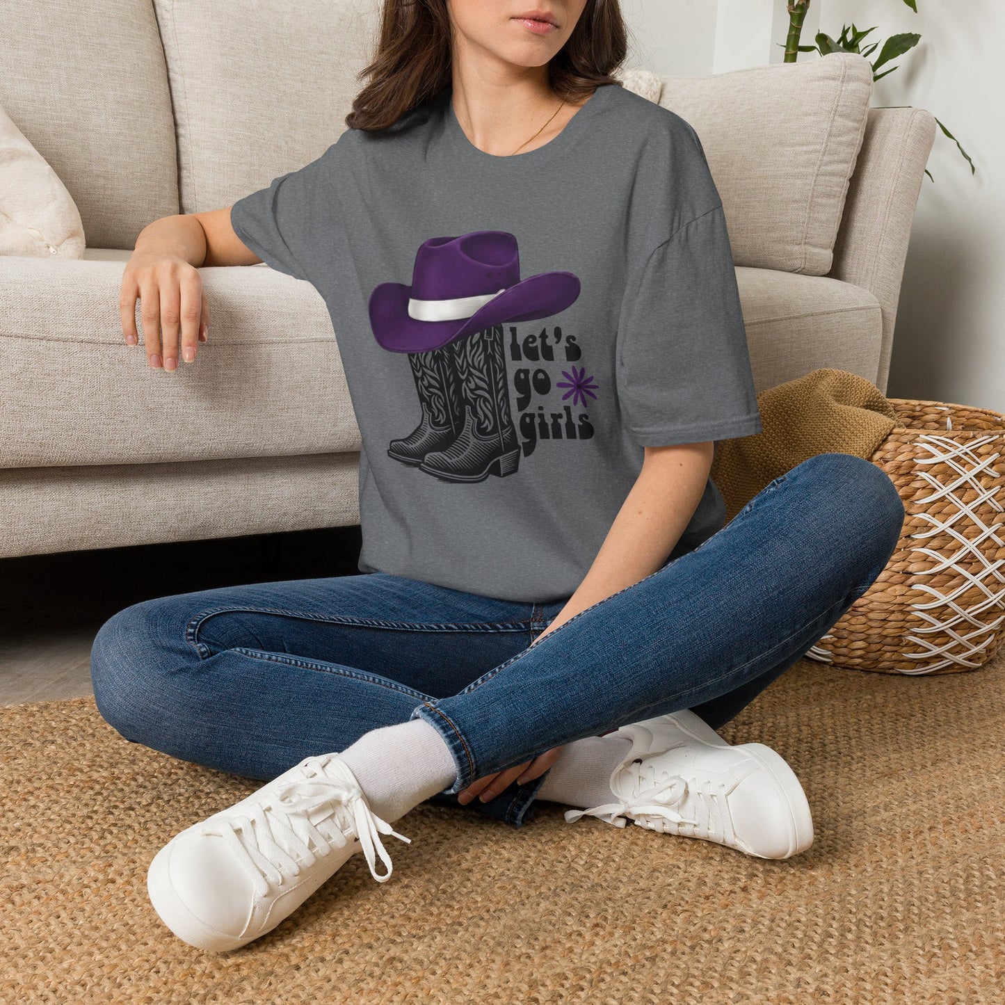 "Let's Go Girls" Cowgirl Boots & Purple Hat Western Graphic Tee