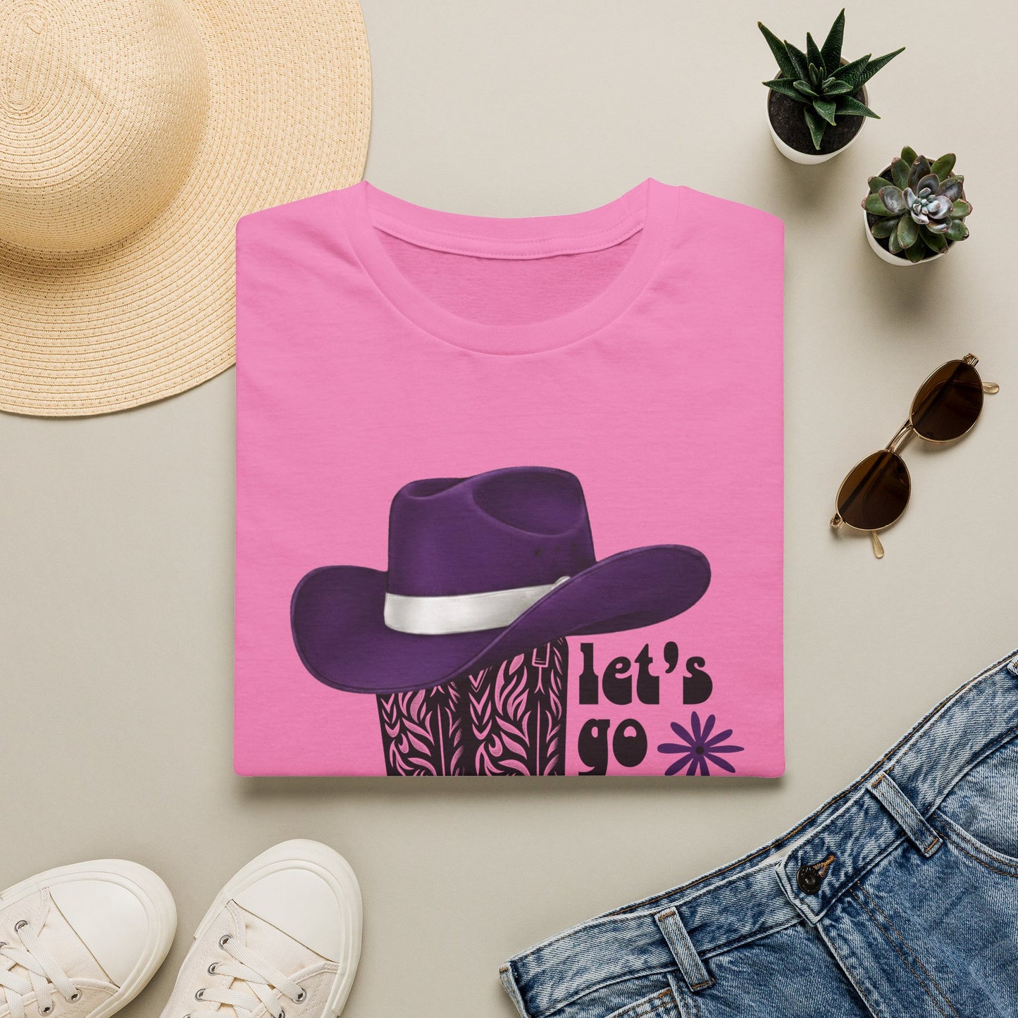 "Let's Go Girls" Cowgirl Boots & Purple Hat Western Graphic Tee