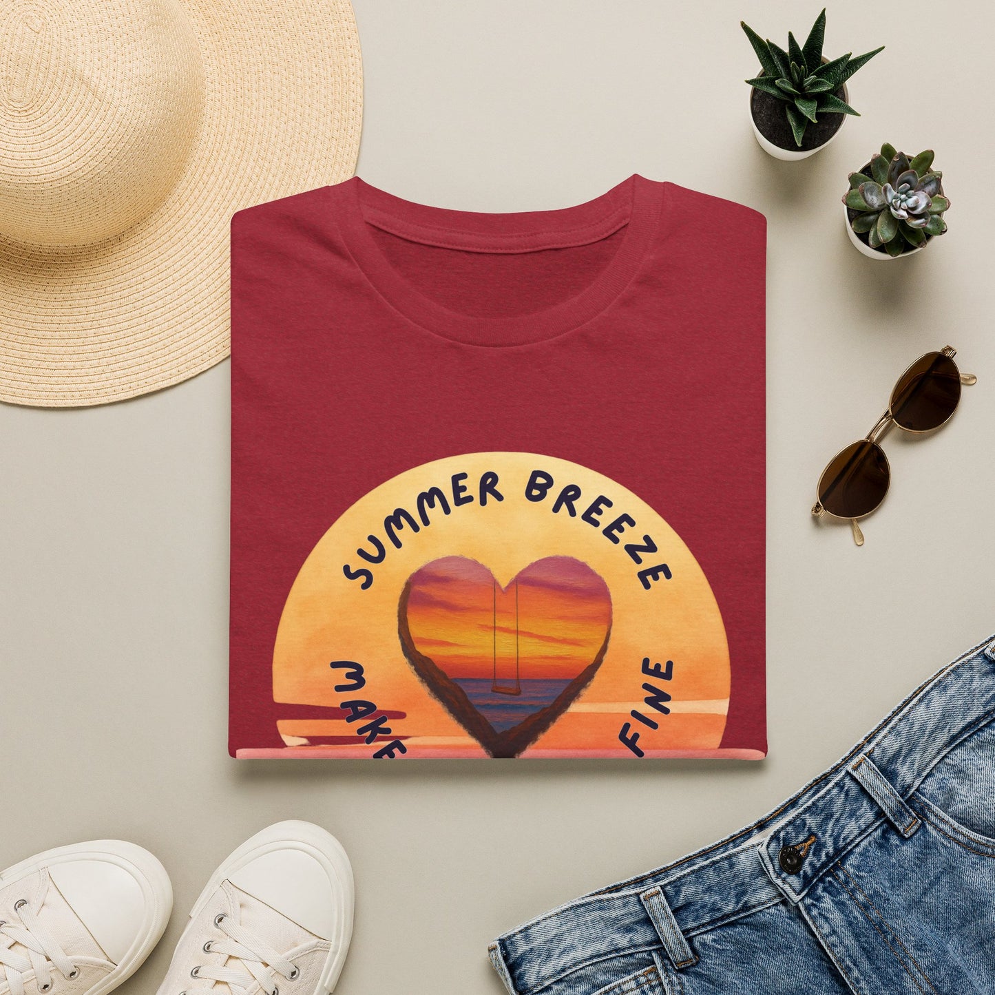 "Summer Breeze Makes Me Feel Fine" -Retro Sunset Heart Tee