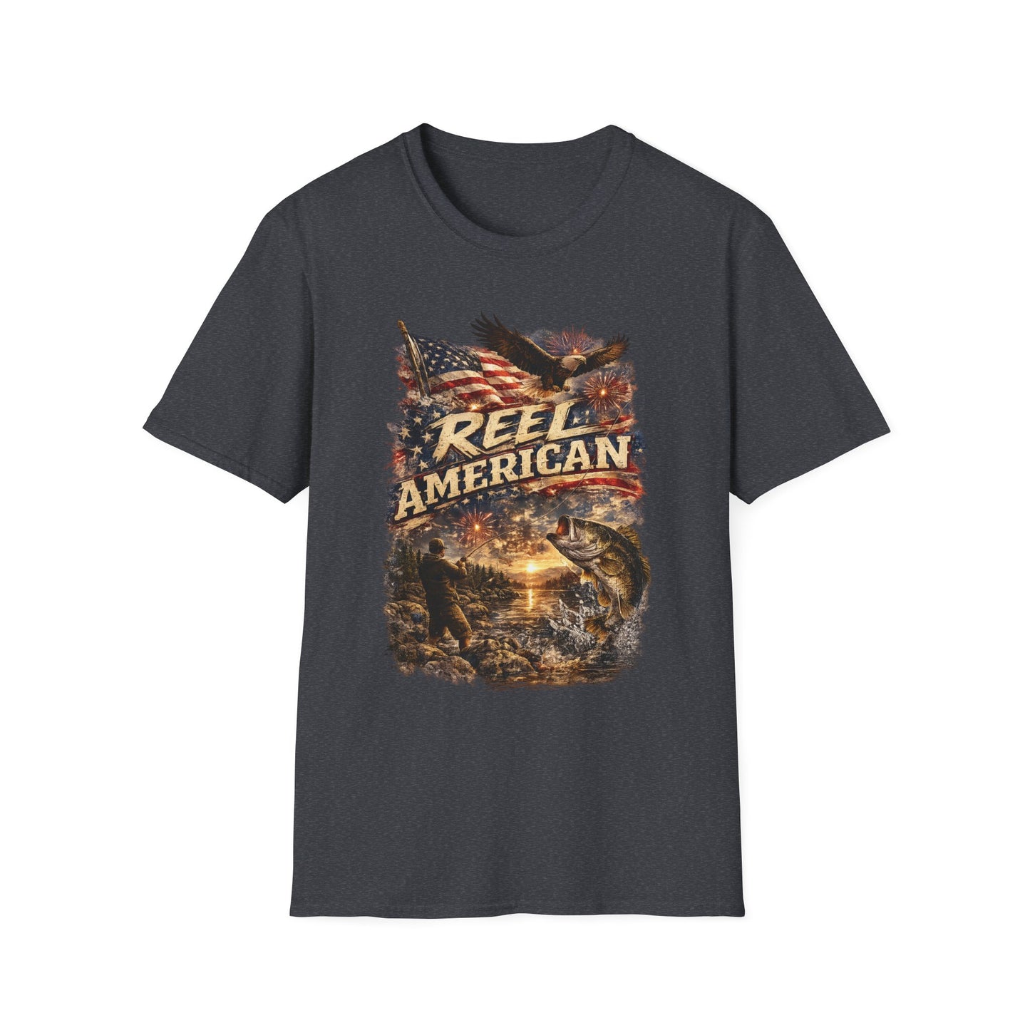 "Reel American" Eagle T-Shirt — Patriotic Fishing Shirt with Flag & Bald Eagle