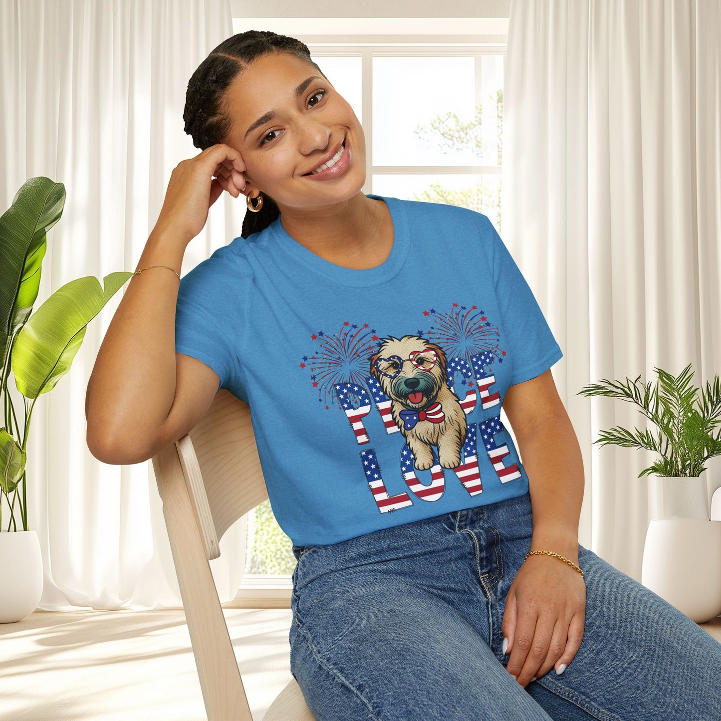 Patriotic Wheaten 'Peace Love' Graphic Tee for 4th of July