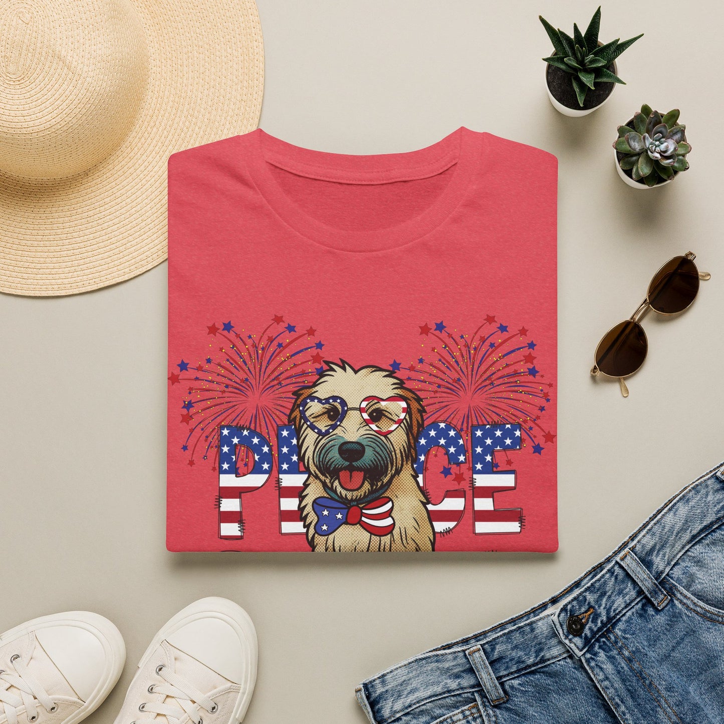 Patriotic Wheaten 'Peace Love' Graphic Tee for 4th of July