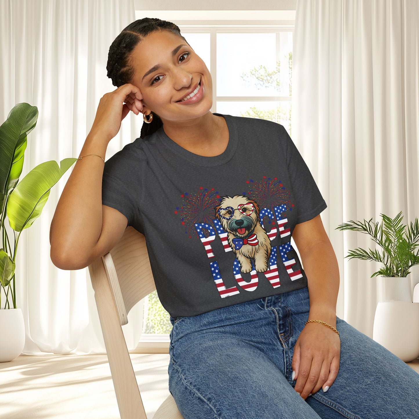 Patriotic Wheaten 'Peace Love' Graphic Tee for 4th of July