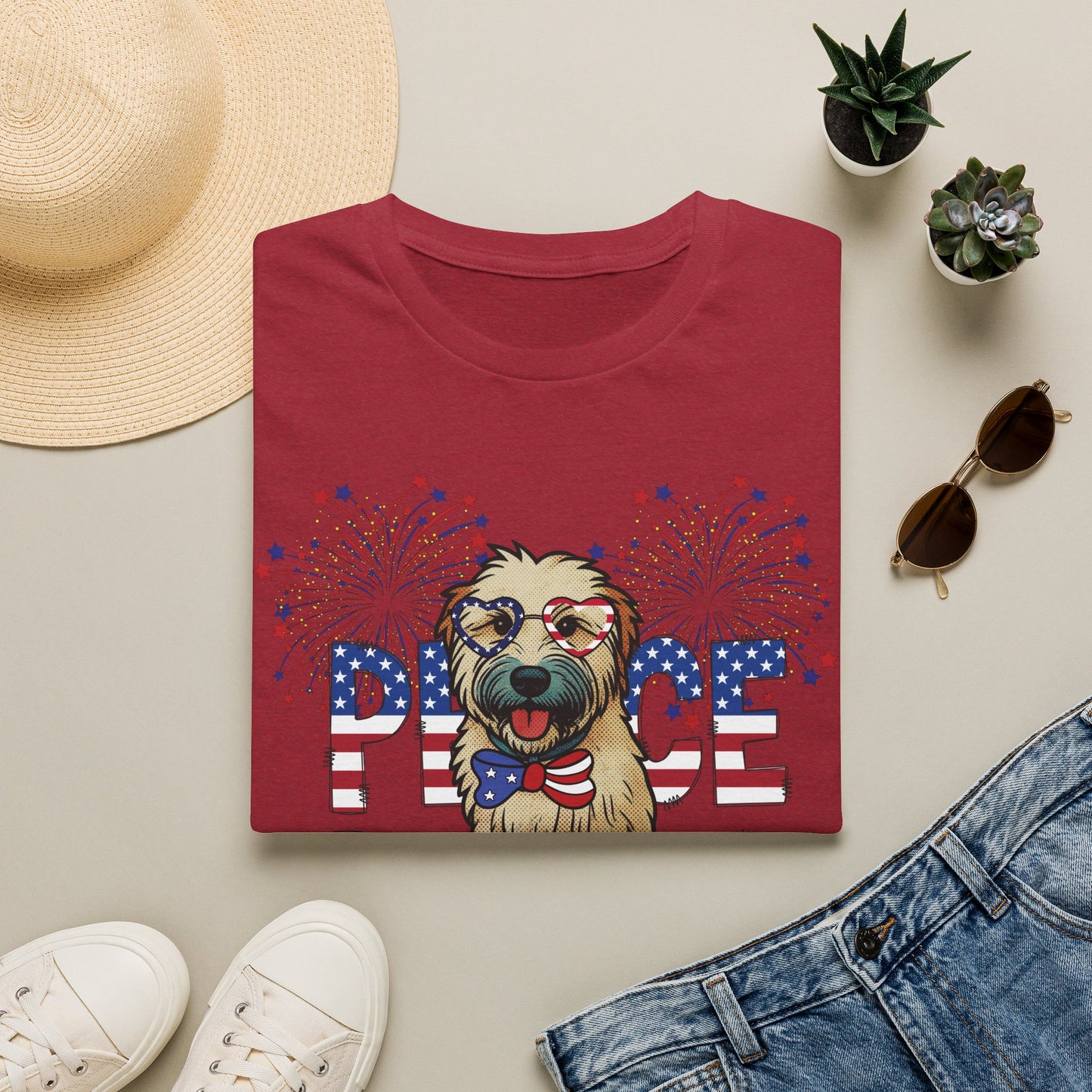 Patriotic Wheaten 'Peace Love' Graphic Tee for 4th of July