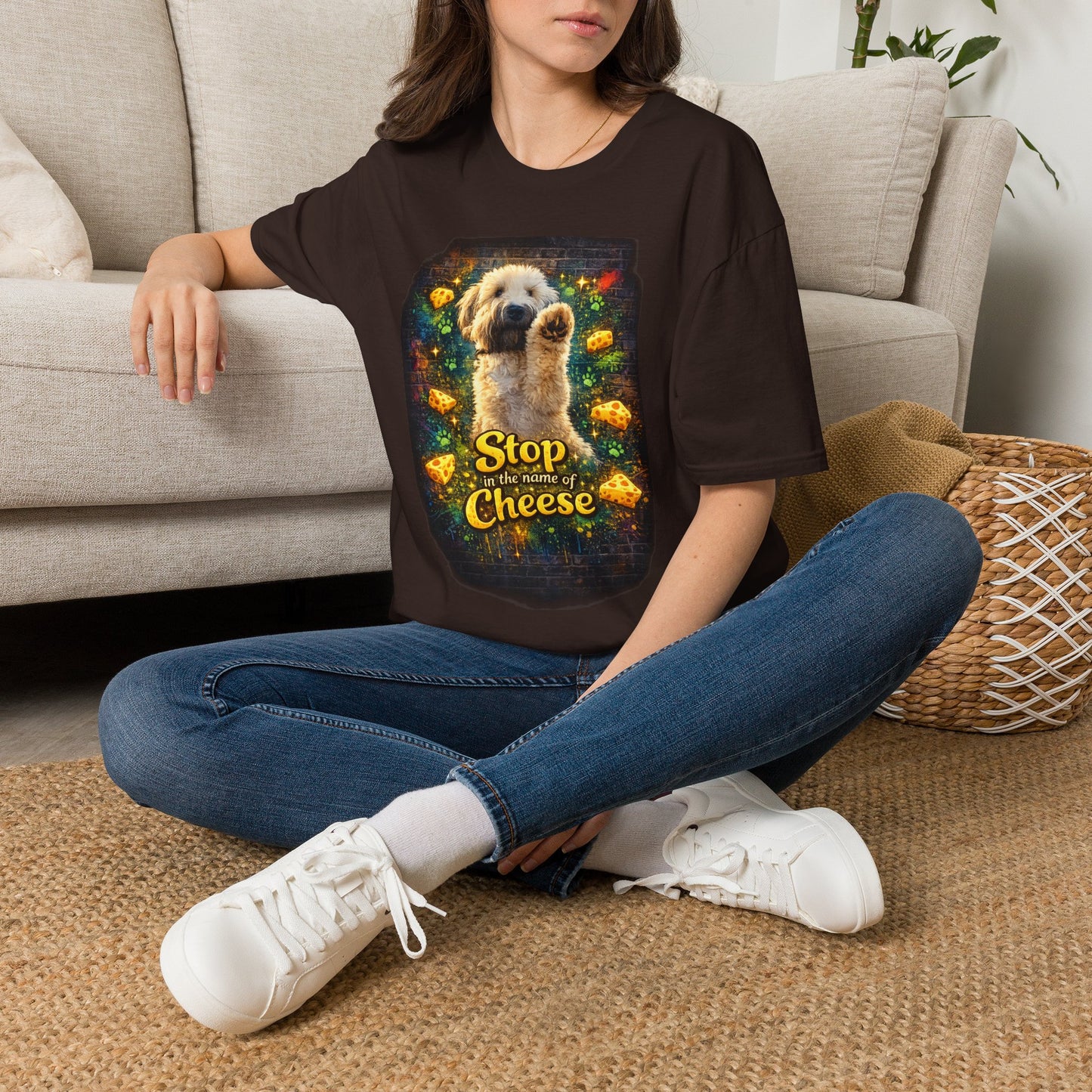 "Stop In the Name of Cheese" Cute Wheaten Puppy Graphic Tee