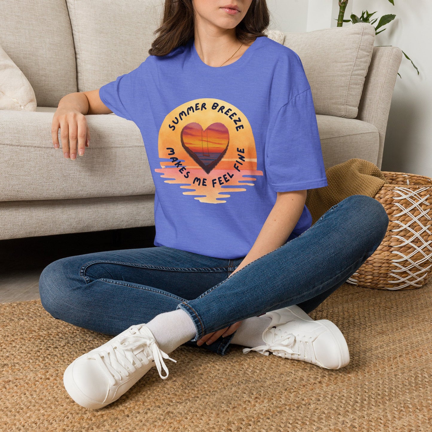 "Summer Breeze Makes Me Feel Fine" -Retro Sunset Heart Tee