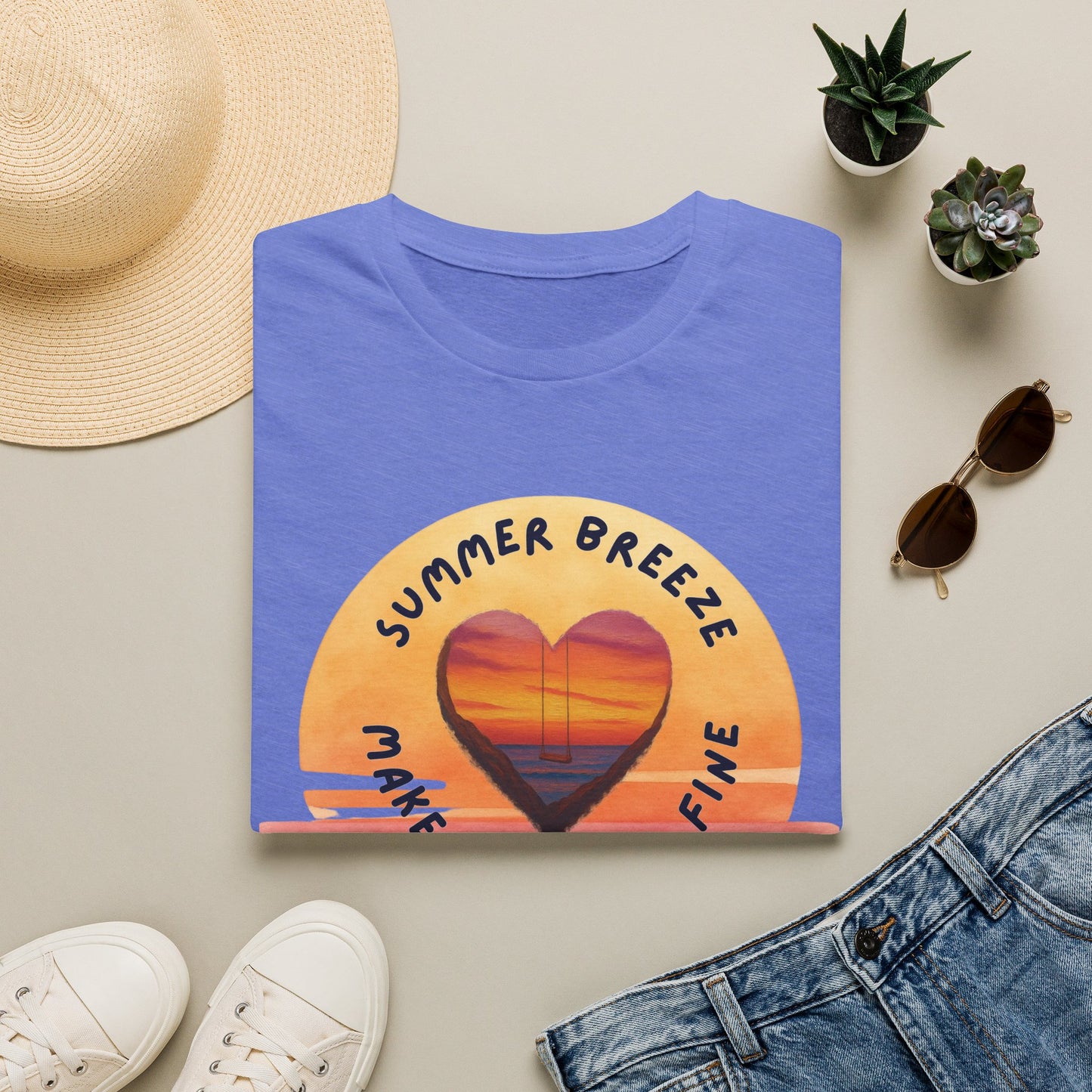 "Summer Breeze Makes Me Feel Fine" -Retro Sunset Heart Tee