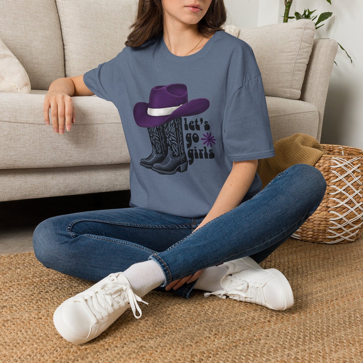 "Let's Go Girls" Cowgirl Boots & Purple Hat Western Graphic Tee