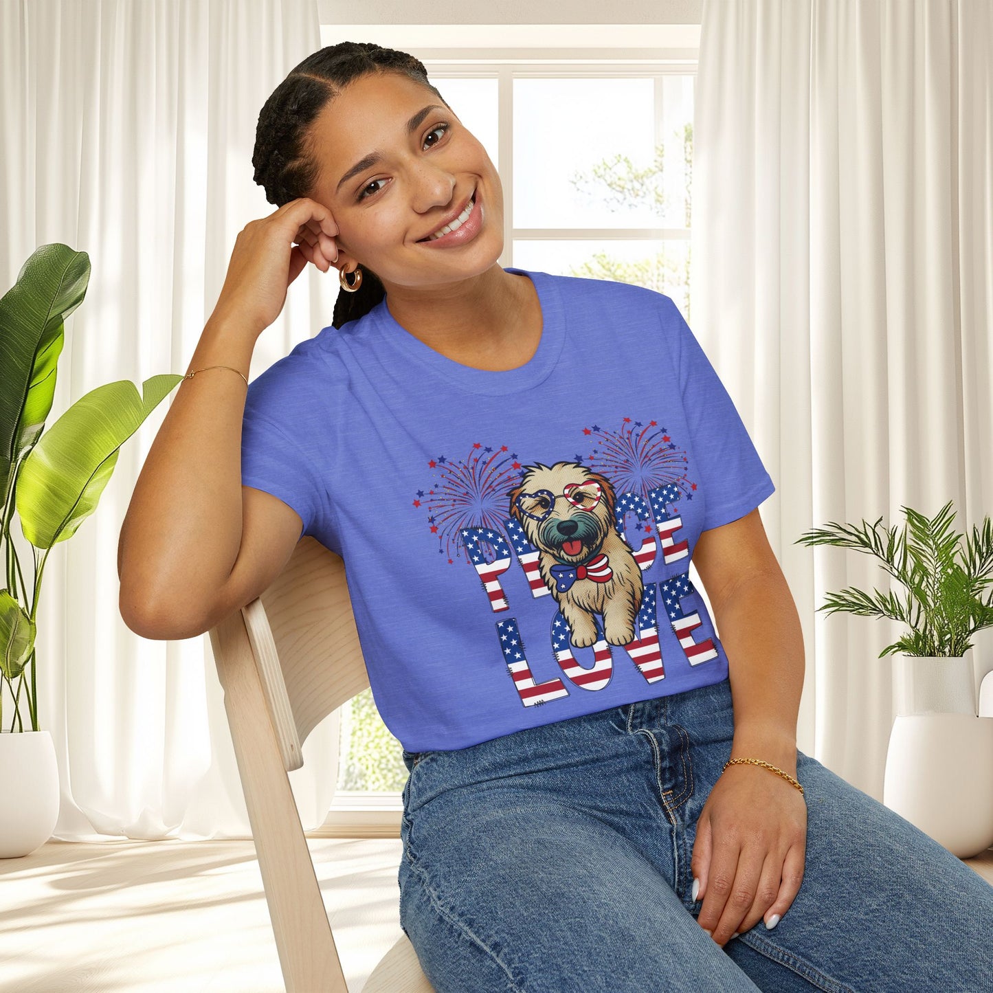 Patriotic Wheaten 'Peace Love' Graphic Tee for 4th of July