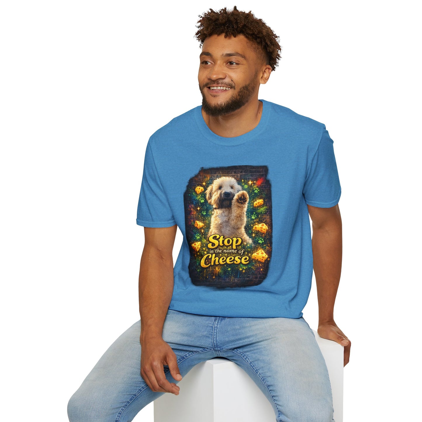 "Stop In the Name of Cheese" Cute Wheaten Puppy Graphic Tee