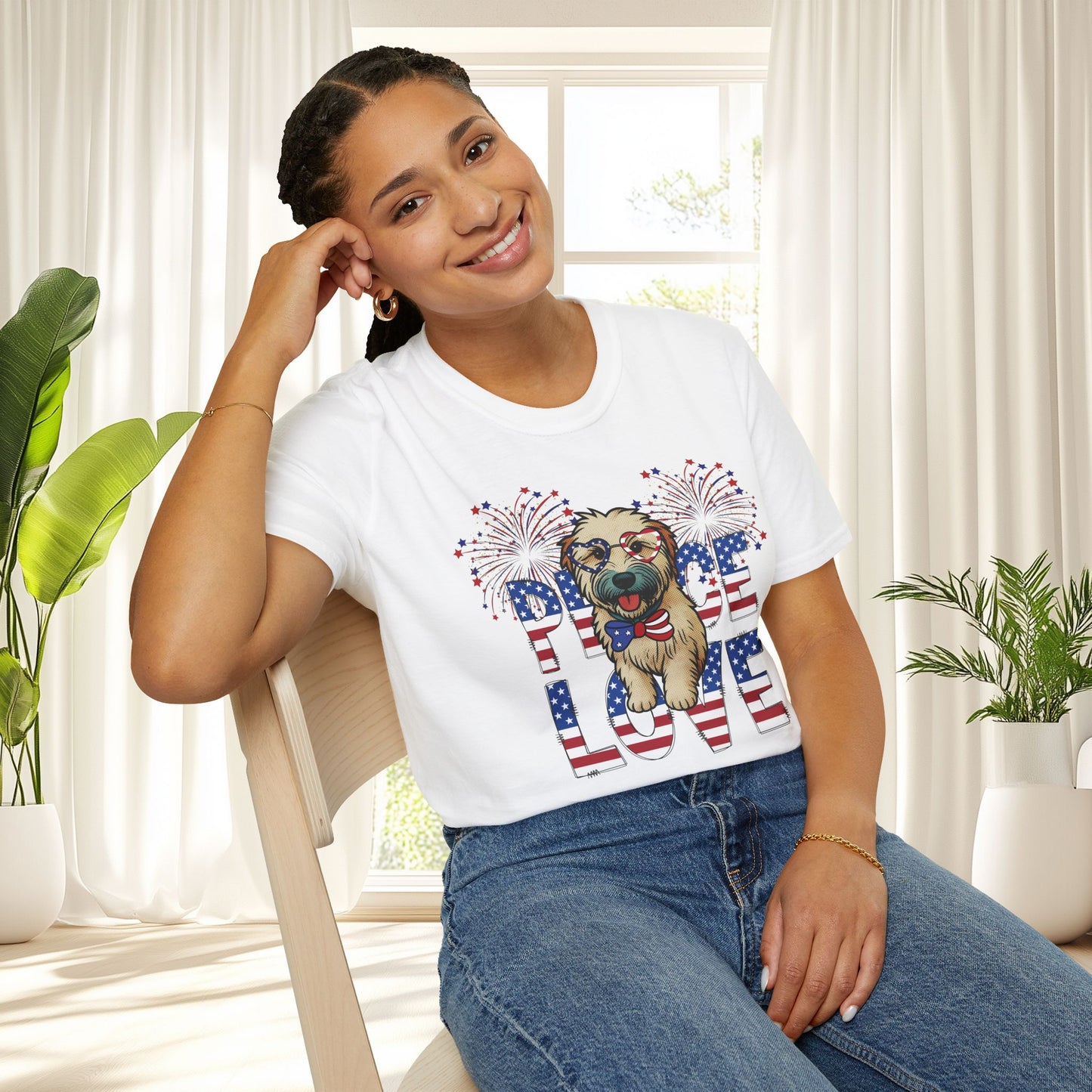 Patriotic Wheaten 'Peace Love' Graphic Tee for 4th of July