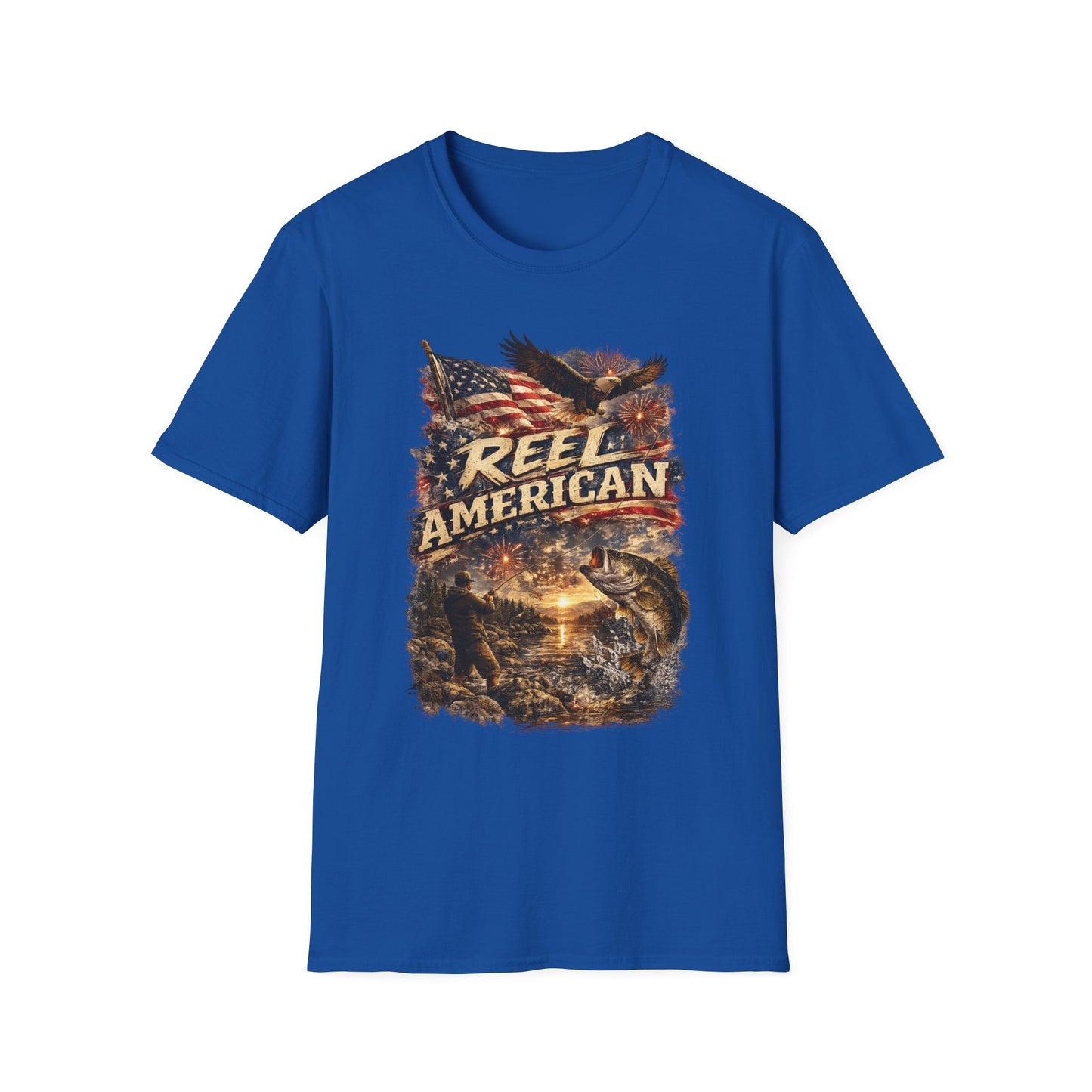 "Reel American" Eagle T-Shirt — Patriotic Fishing Shirt with Flag & Bald Eagle