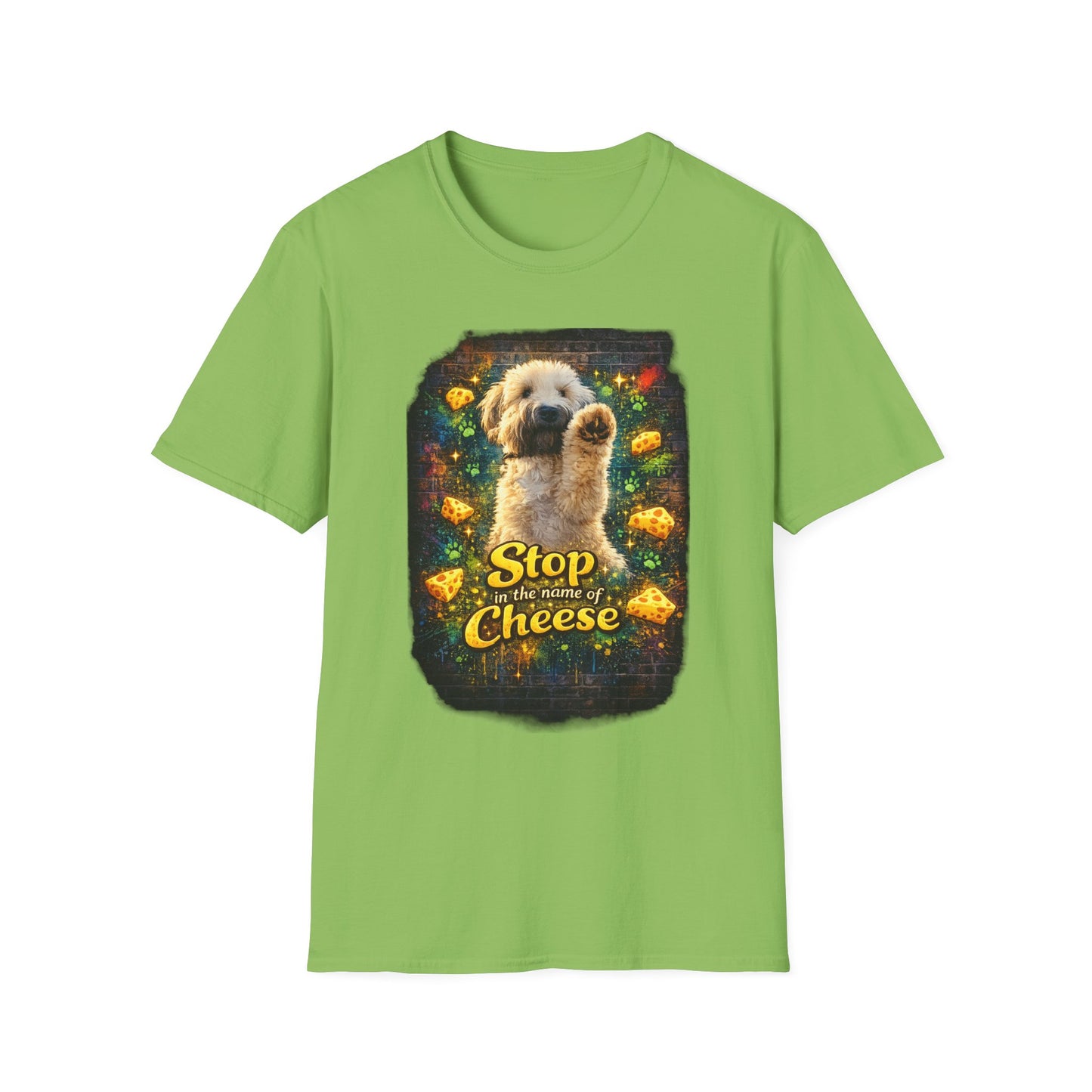 "Stop In the Name of Cheese" Cute Wheaten Puppy Graphic Tee