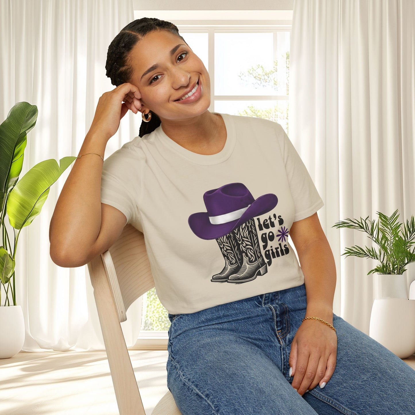 "Let's Go Girls" Cowgirl Boots & Purple Hat Western Graphic Tee