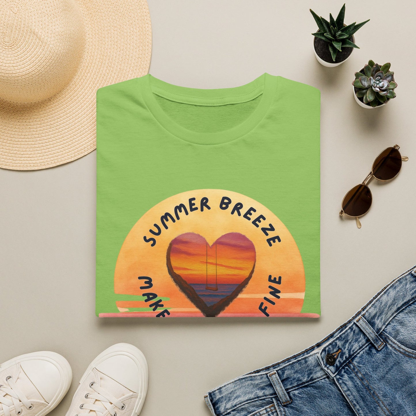 "Summer Breeze Makes Me Feel Fine" -Retro Sunset Heart Tee
