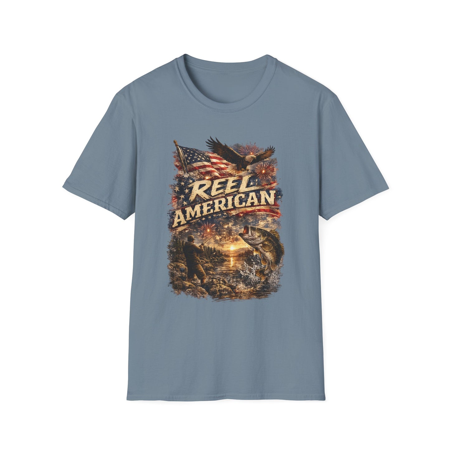 "Reel American" Eagle T-Shirt — Patriotic Fishing Shirt with Flag & Bald Eagle