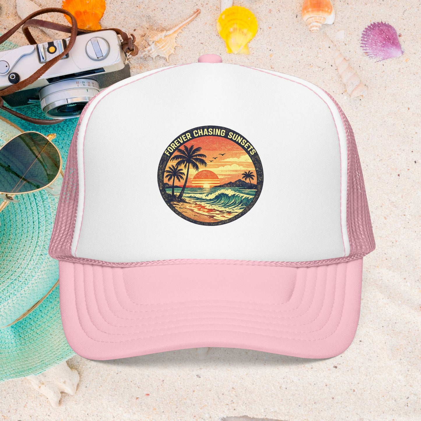 Chasing Sunsets Trucker Hat — Vintage Beach Foam Cap