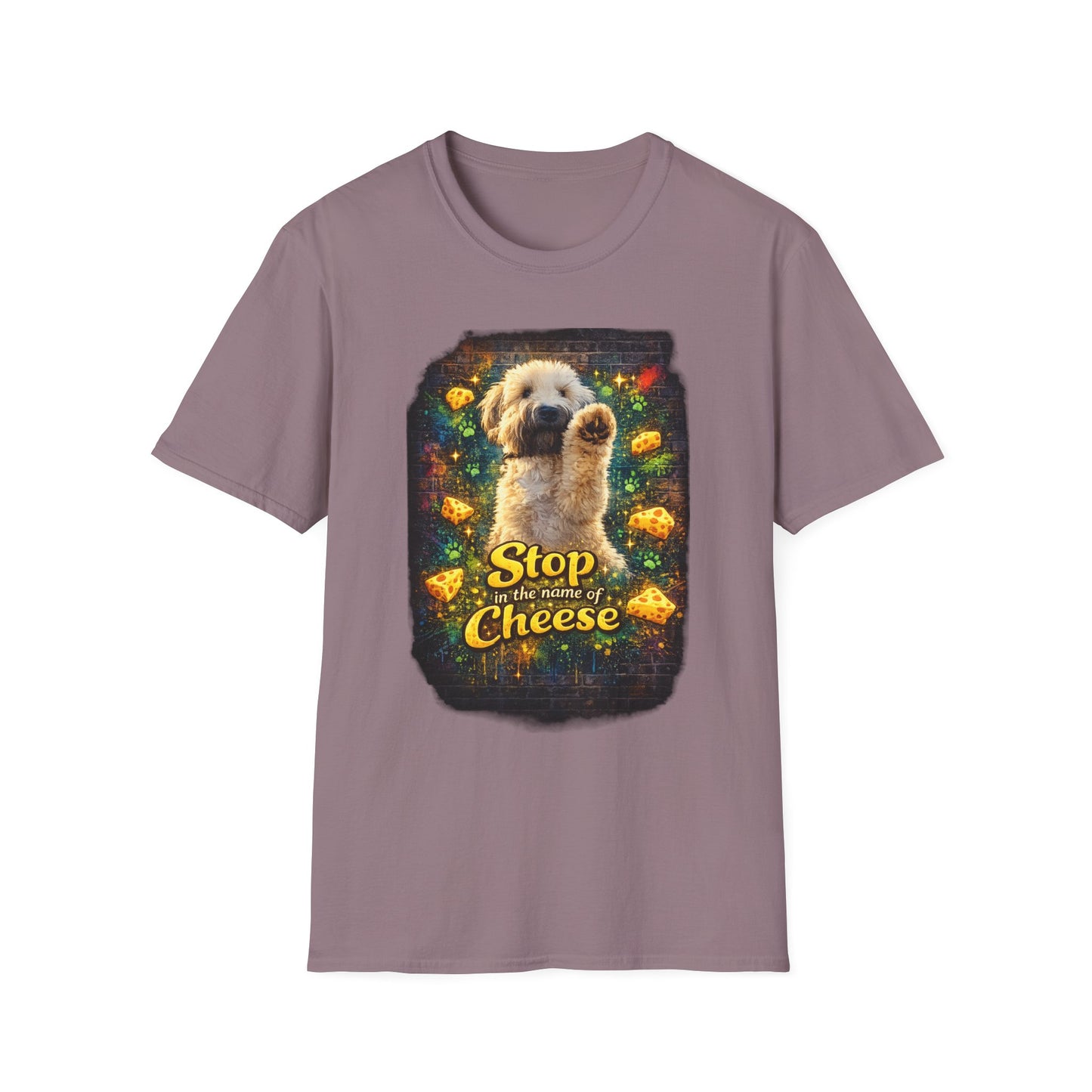 "Stop In the Name of Cheese" Cute Wheaten Puppy Graphic Tee